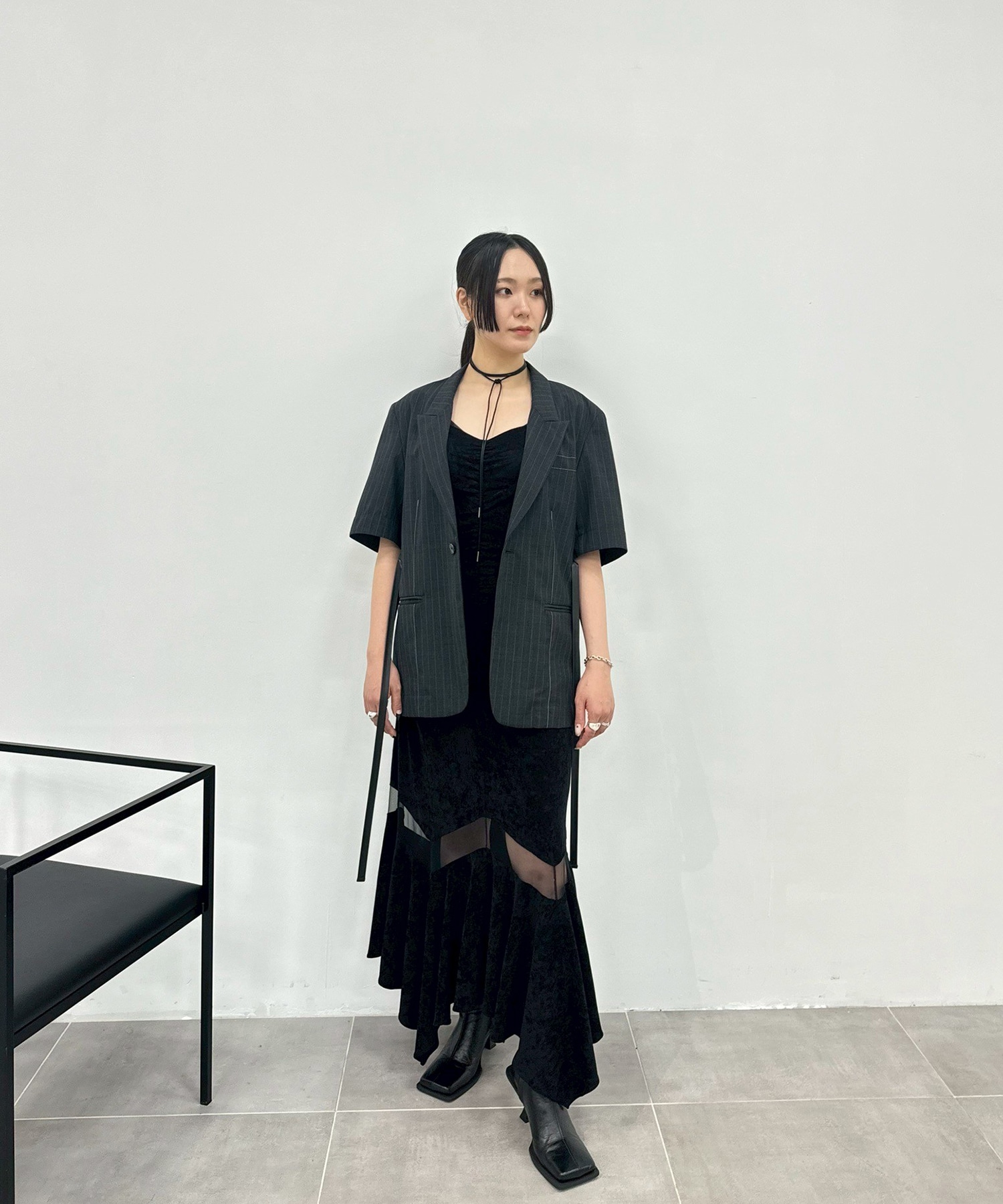 別注VELOUR SHEER CUT HEM DRESS FETICO