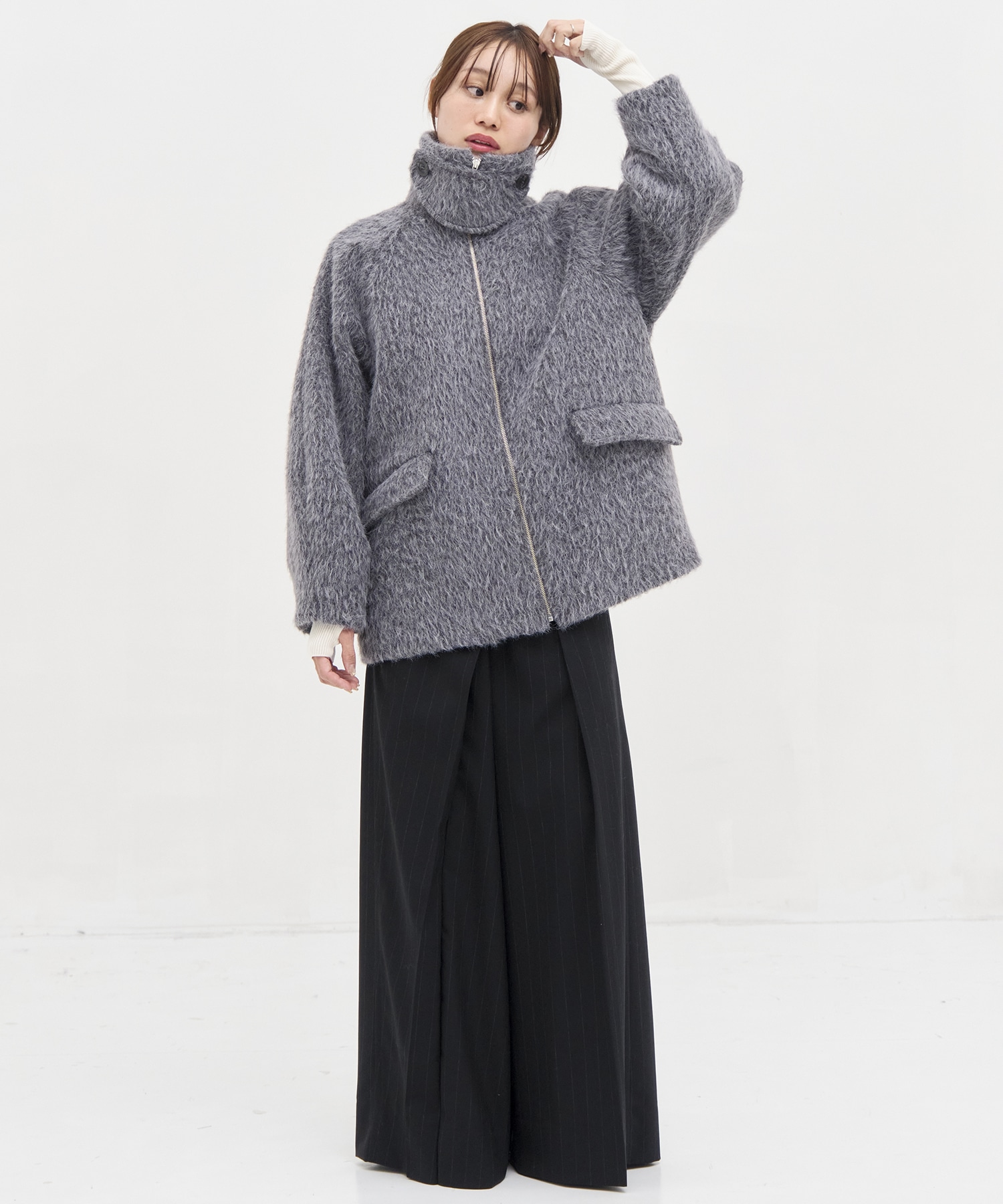 【WEB限定カラー】STAND COLLAR SHAGGY MIDDLE COAT STUDIOUS