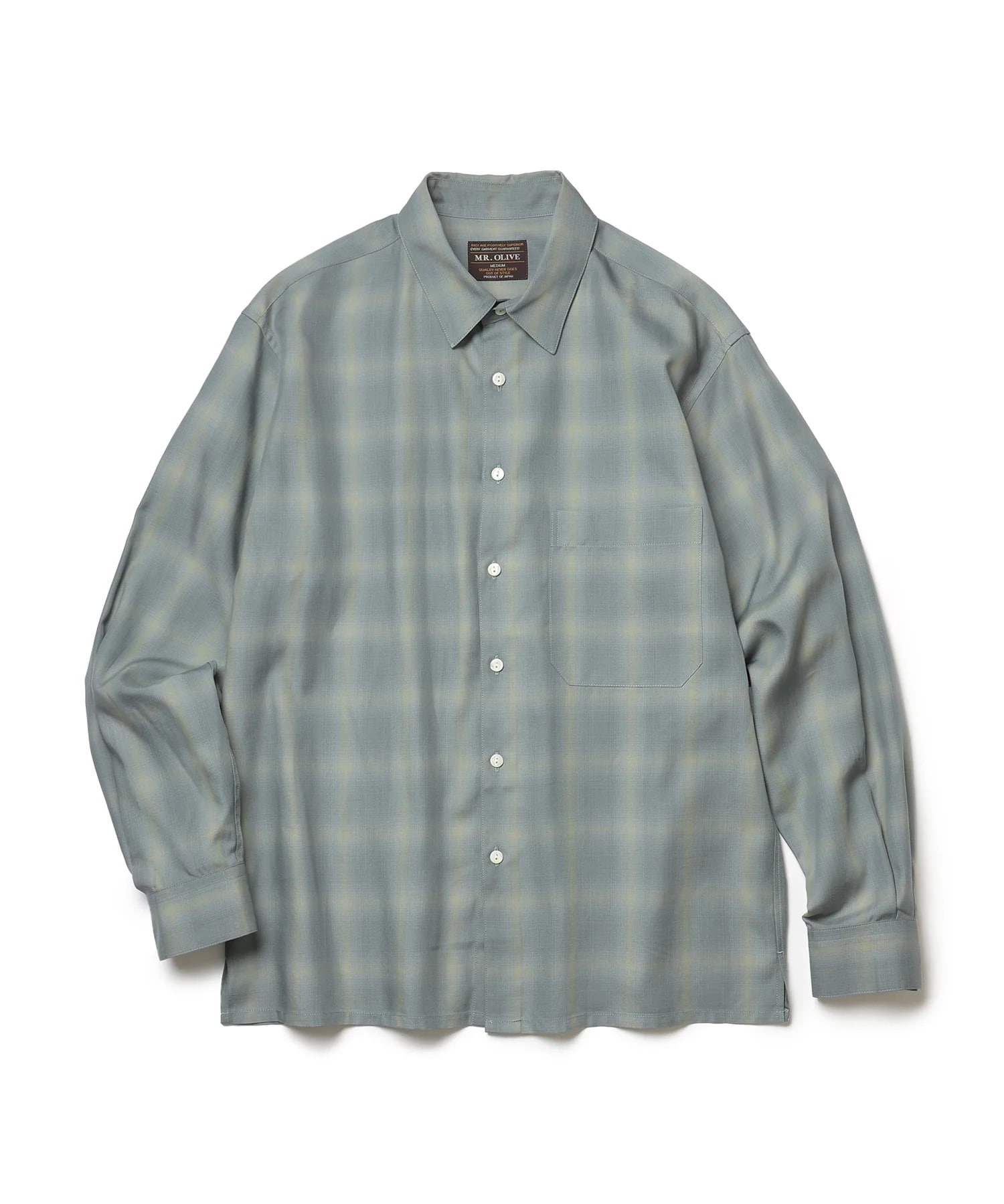 TENCEL CHECK /SQUARE REGULAR COLLAR SHIRT MR.OLIVE