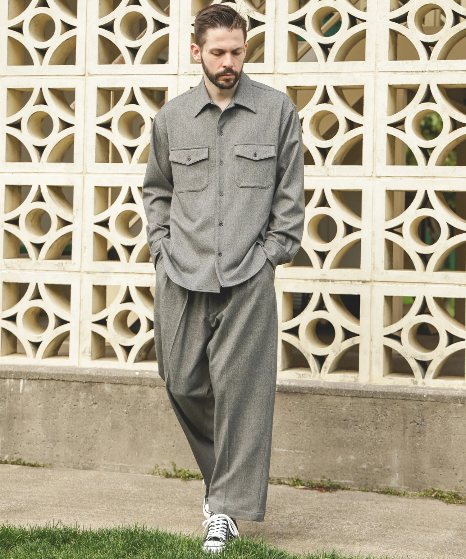 PEACHSKIN STRETCH GABARDINE /CPO SHIRT MR.OLIVE
