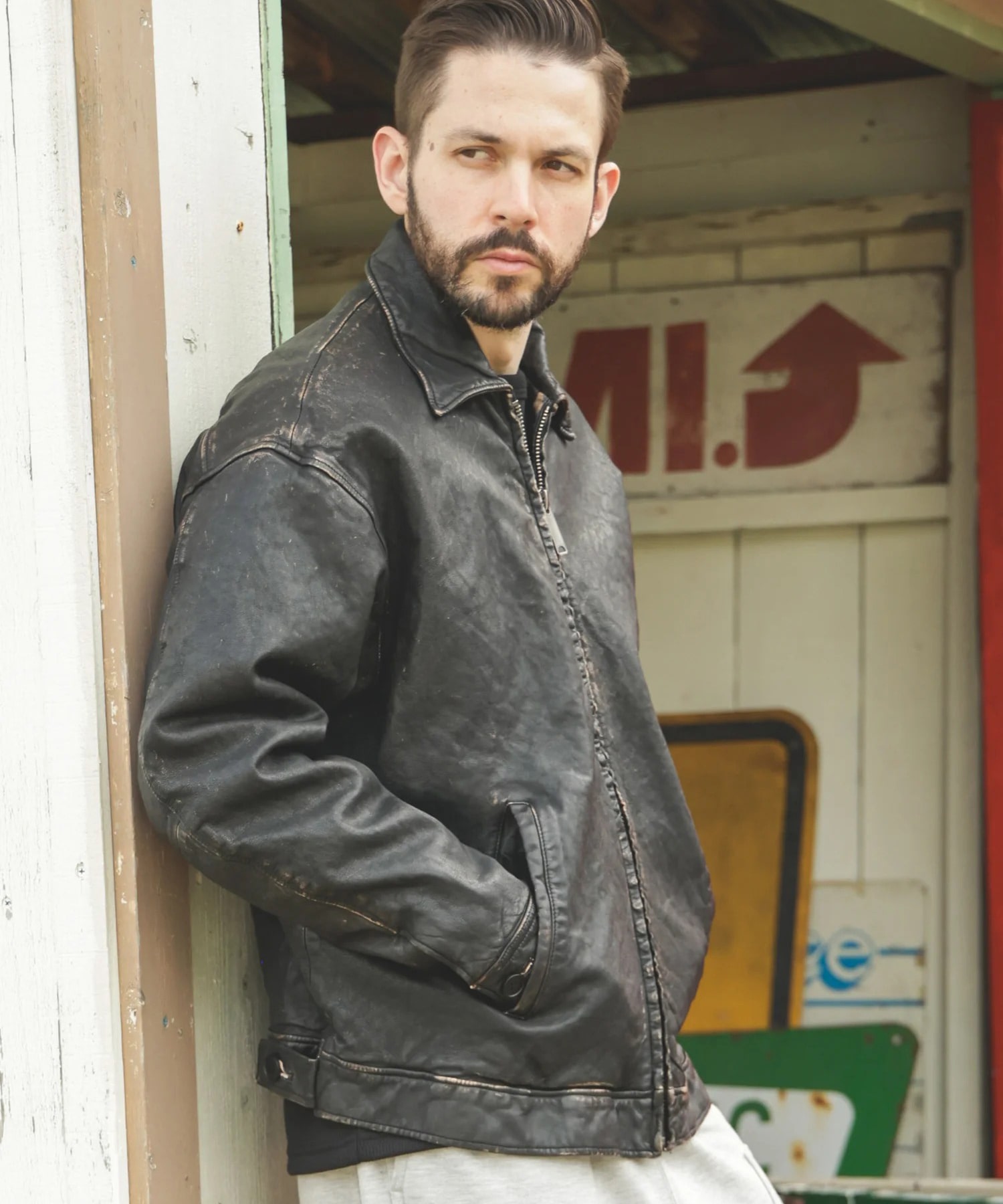 VINTAGE CRAFT SHEEP LEATHER /OVERSIZE RIDERS MR.OLIVE