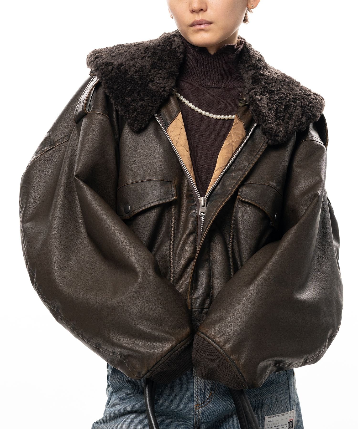 DETACHABLE COLLAR FAUX LEATHER BLOUSON Maison MIHARA YASUHIRO