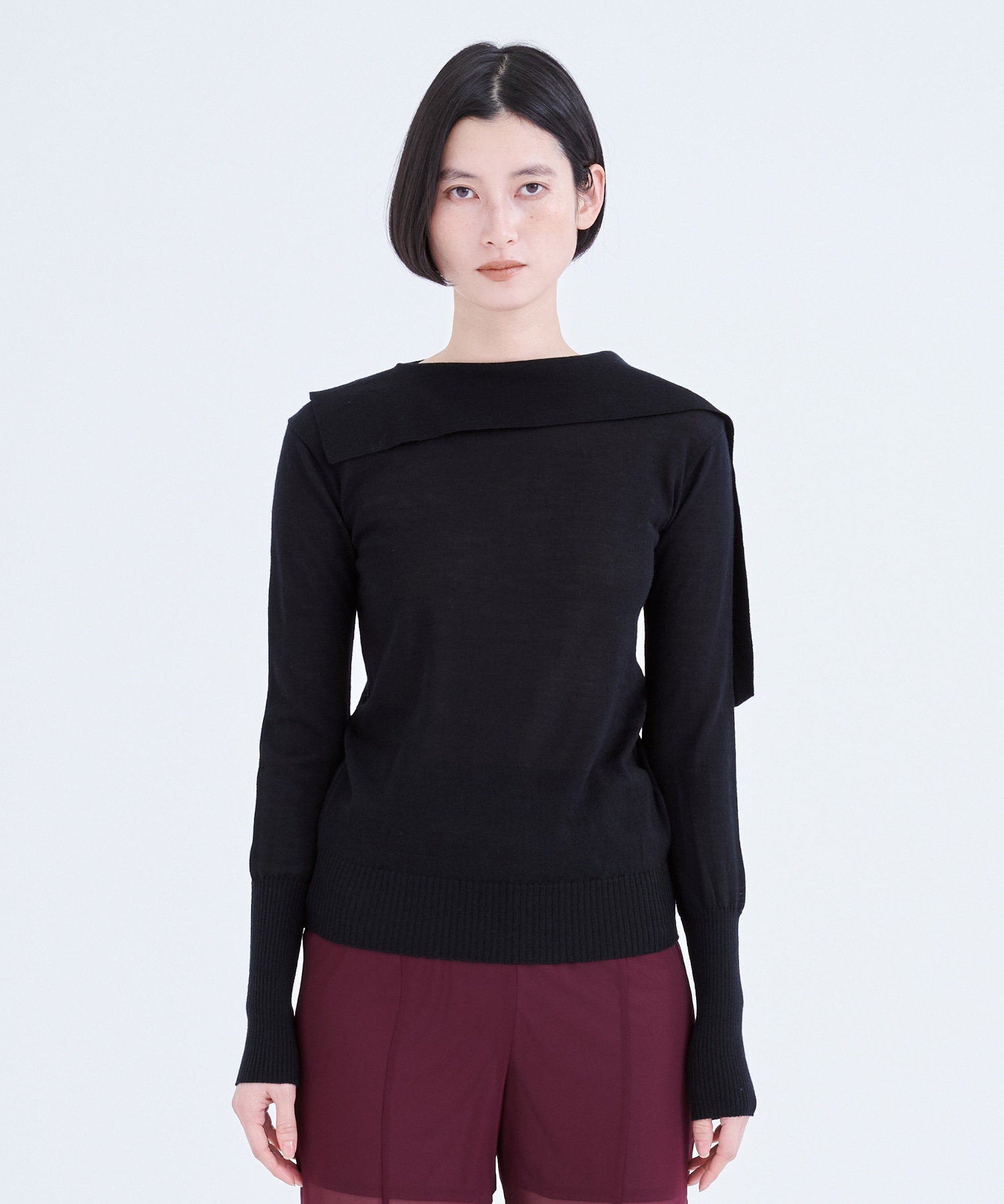 別注Emma wrap collar knit pullover BL AKIRANAKA