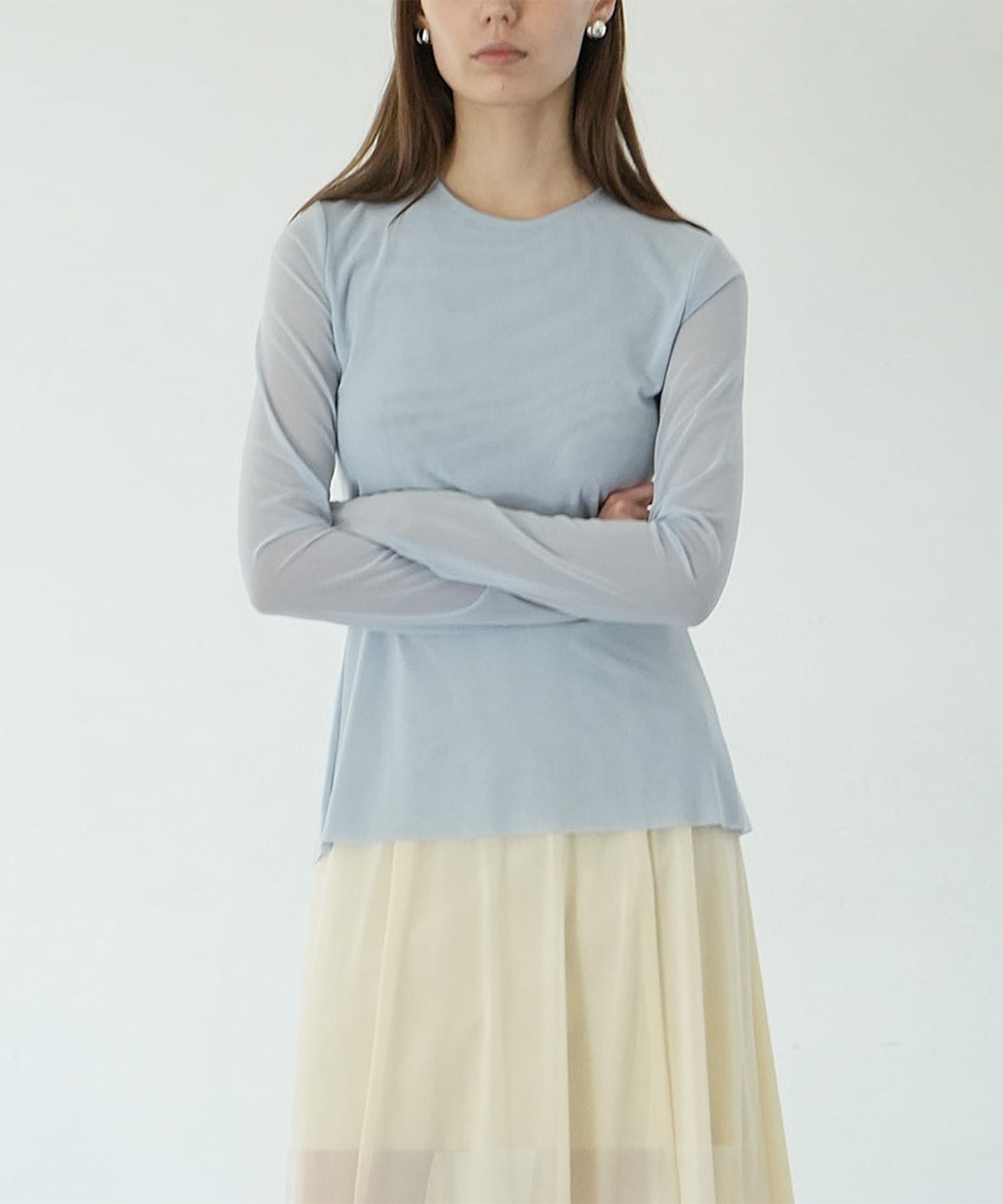 SHEER MESH CREW NECK TOPS CLANE
