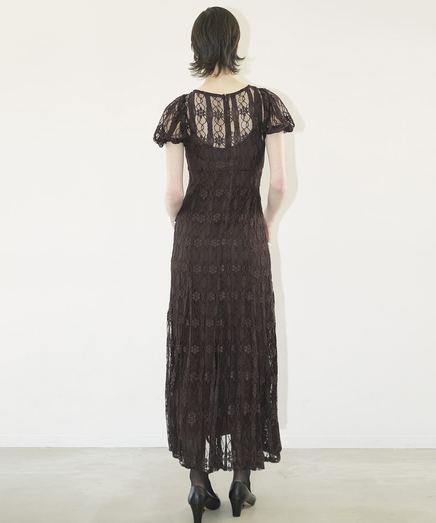 LACE MINI PUFF SLEEVE ONEPIECE CLANE