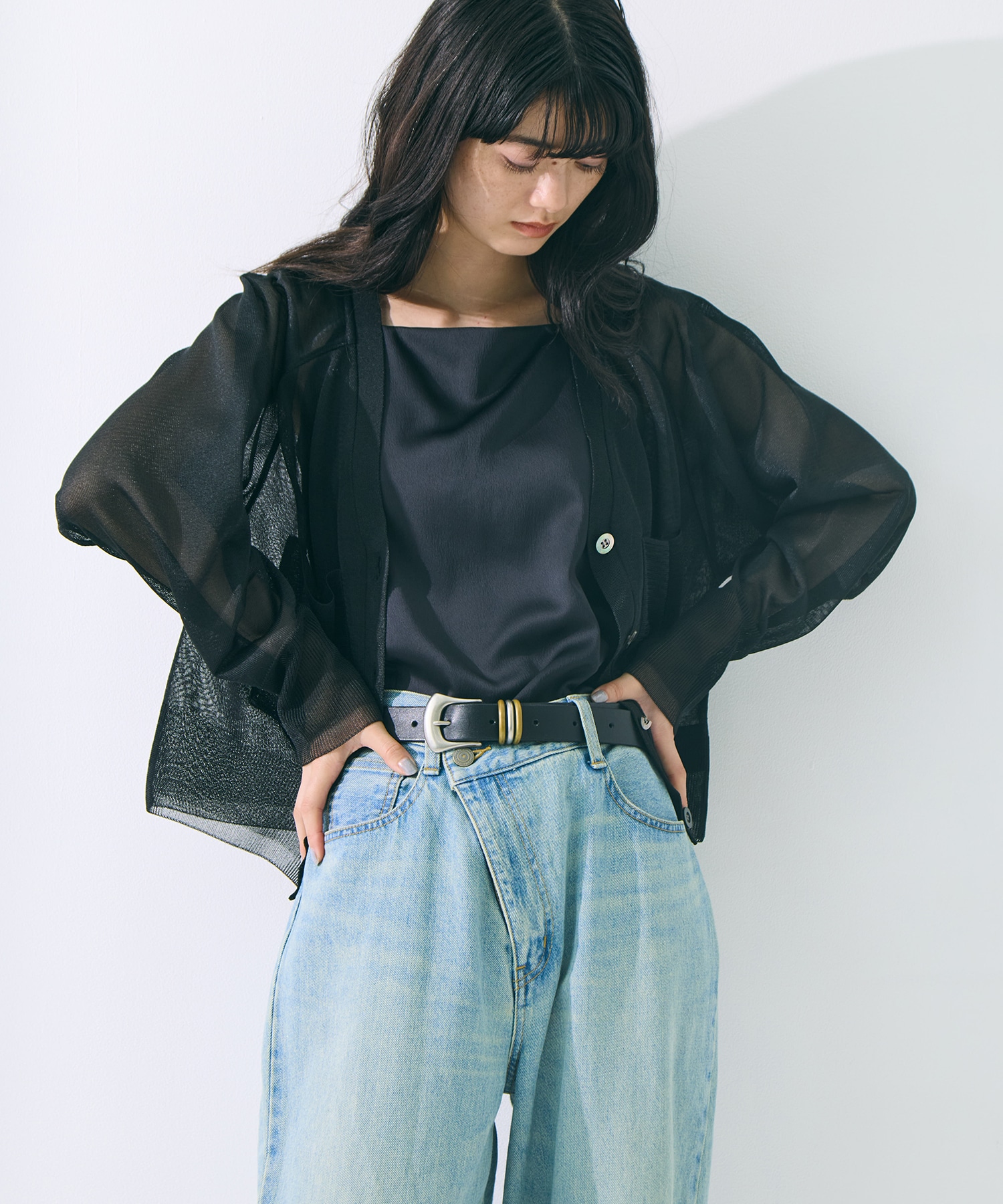 V-Neck Sheer Knit Cardigan STUDIOUS