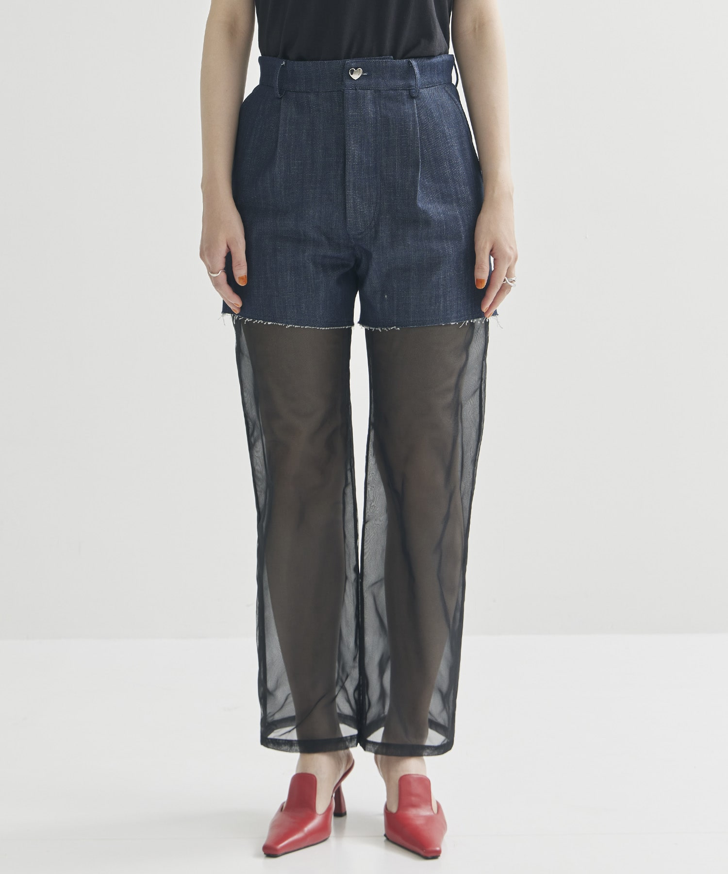 別注Panel Tulle Denim Pants VIVIANO