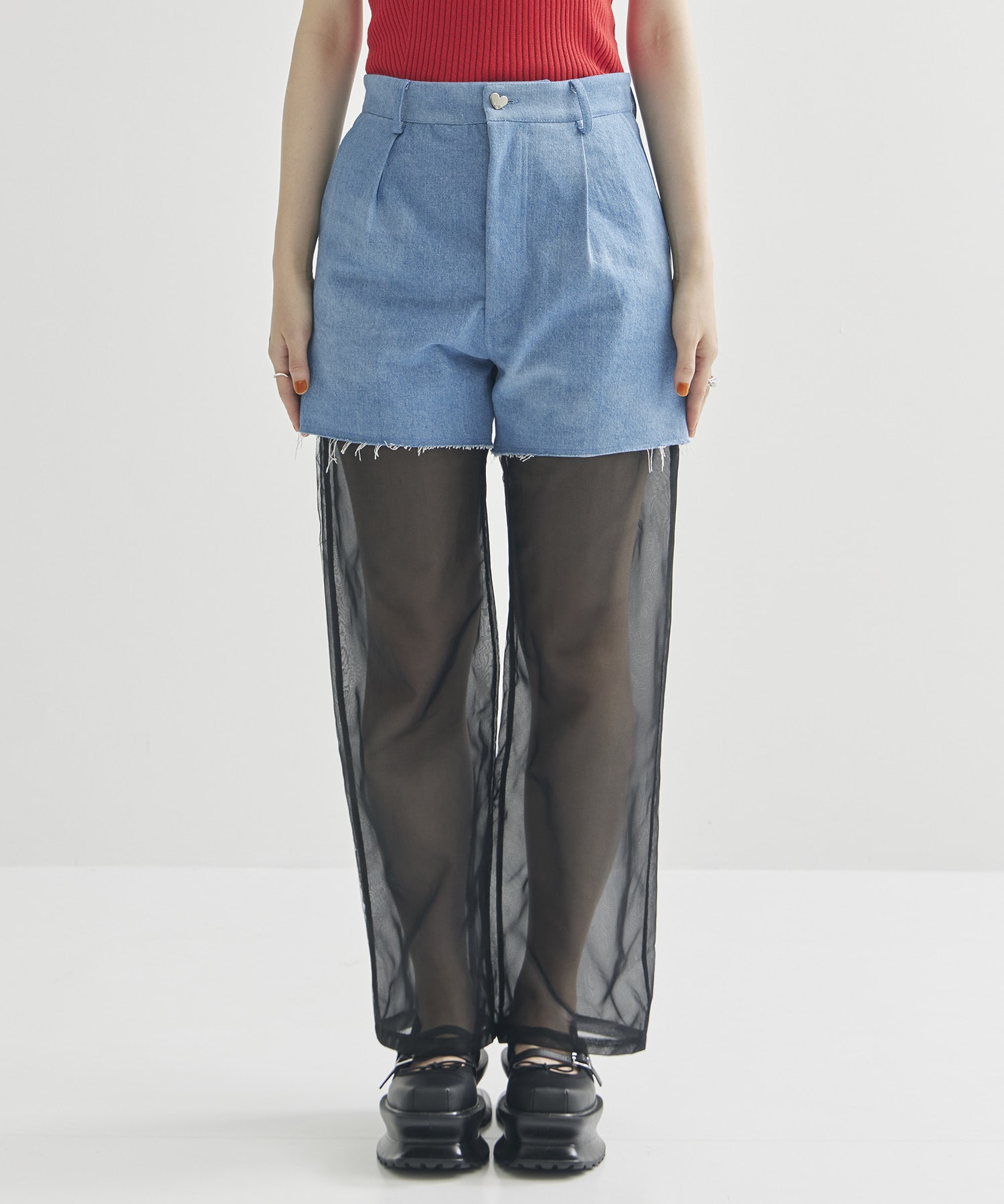 別注Panel Tulle Denim Pants VIVIANO