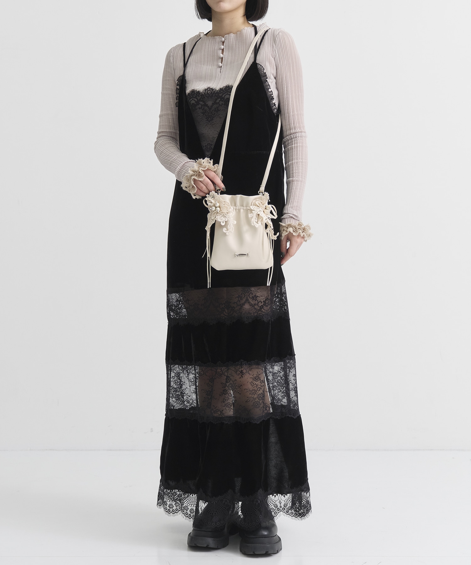 別注lace flower drawstring sacoche tanakadaisuke