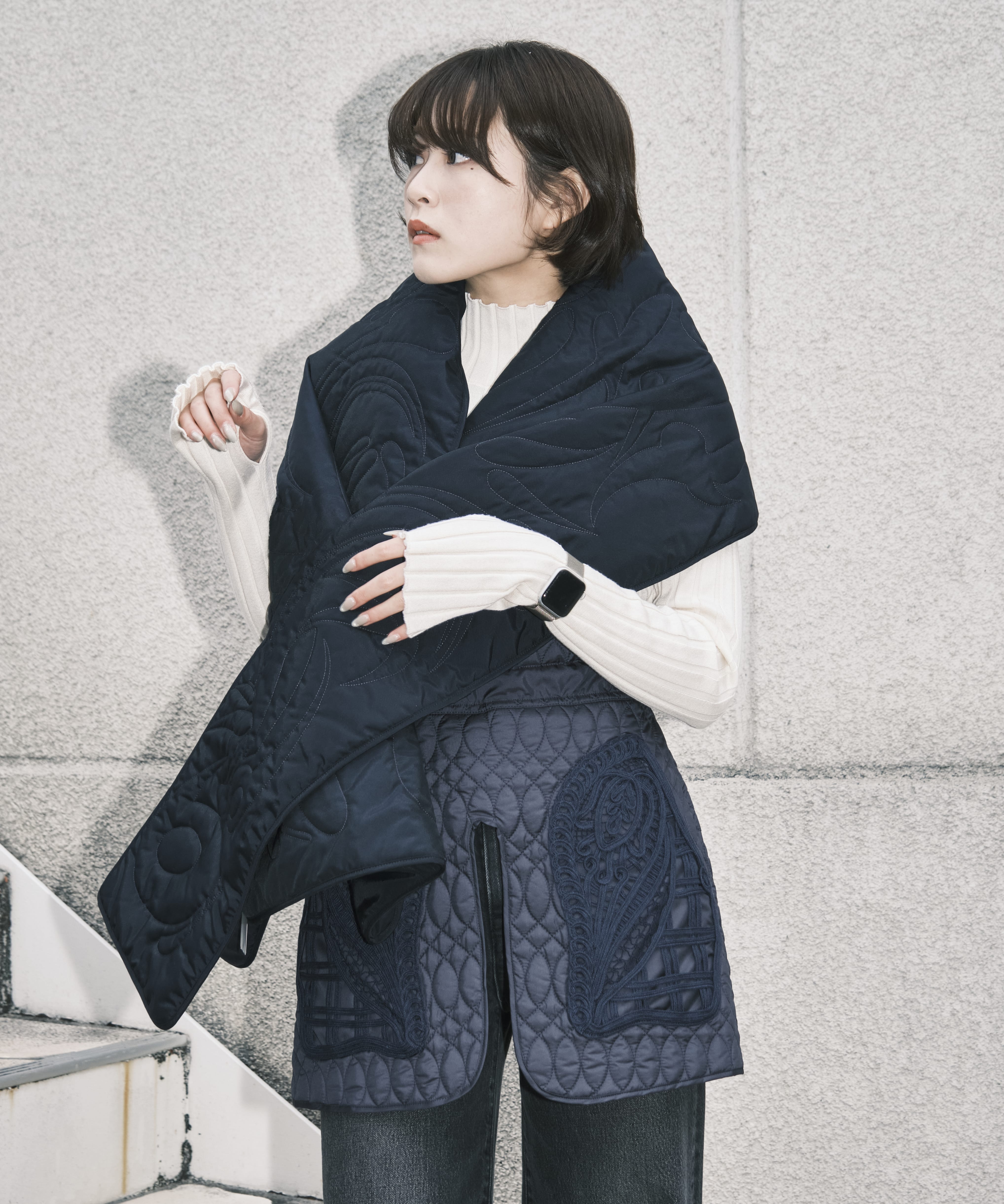 Silk Nylon Quilted Scarf Mame Kurogouchi
