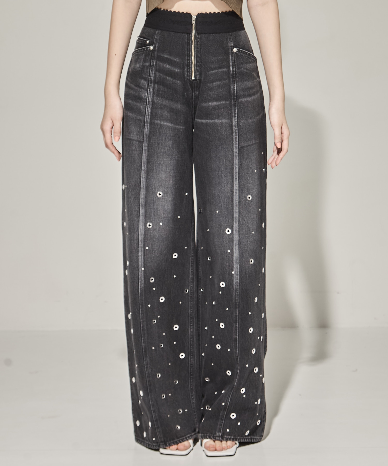 ORGANIC COTTON DENIM WIDE-LEG JEANS WITH STUDS FETICO