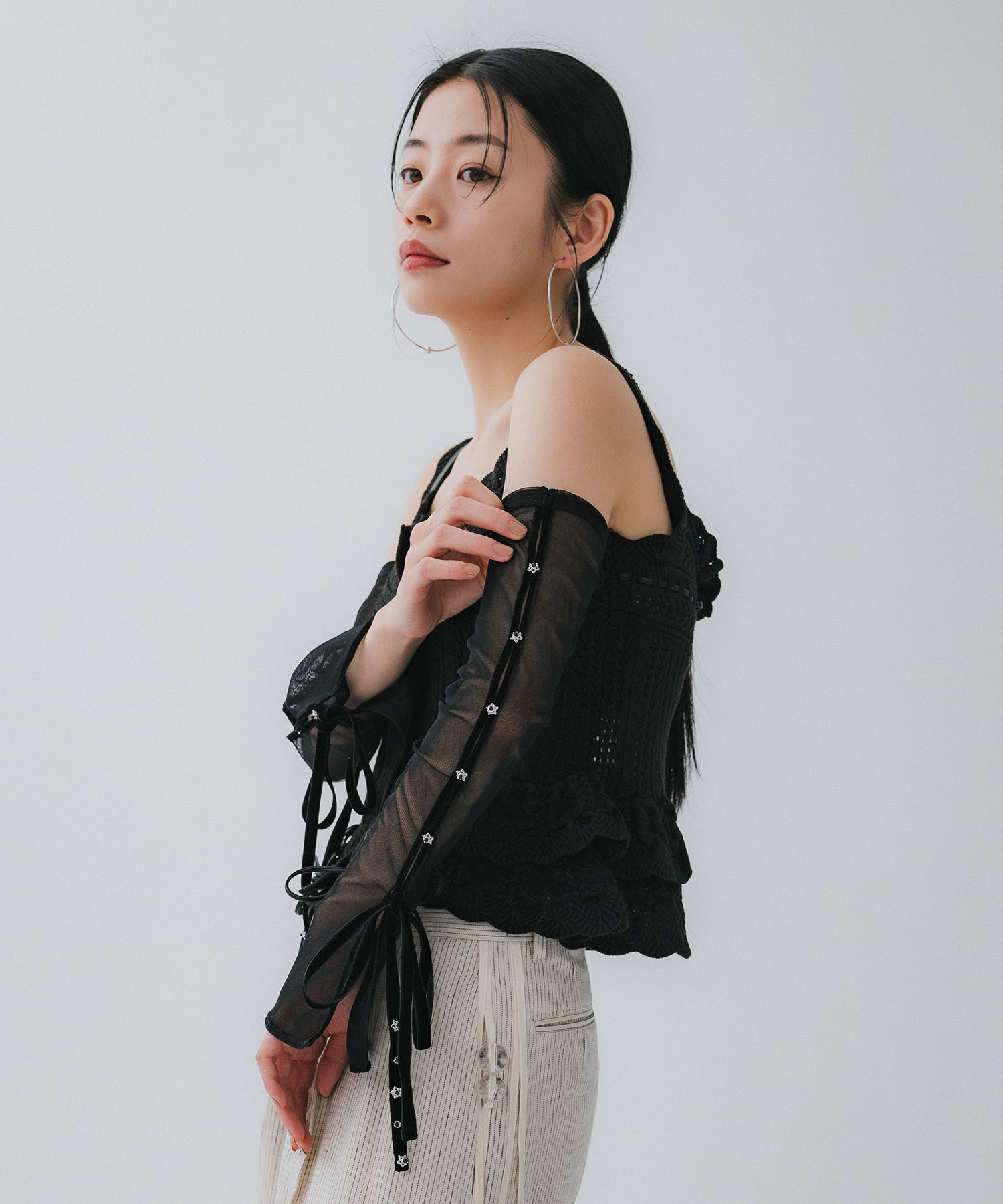 mesh vlvet ribbon arm cover tanakadaisuke