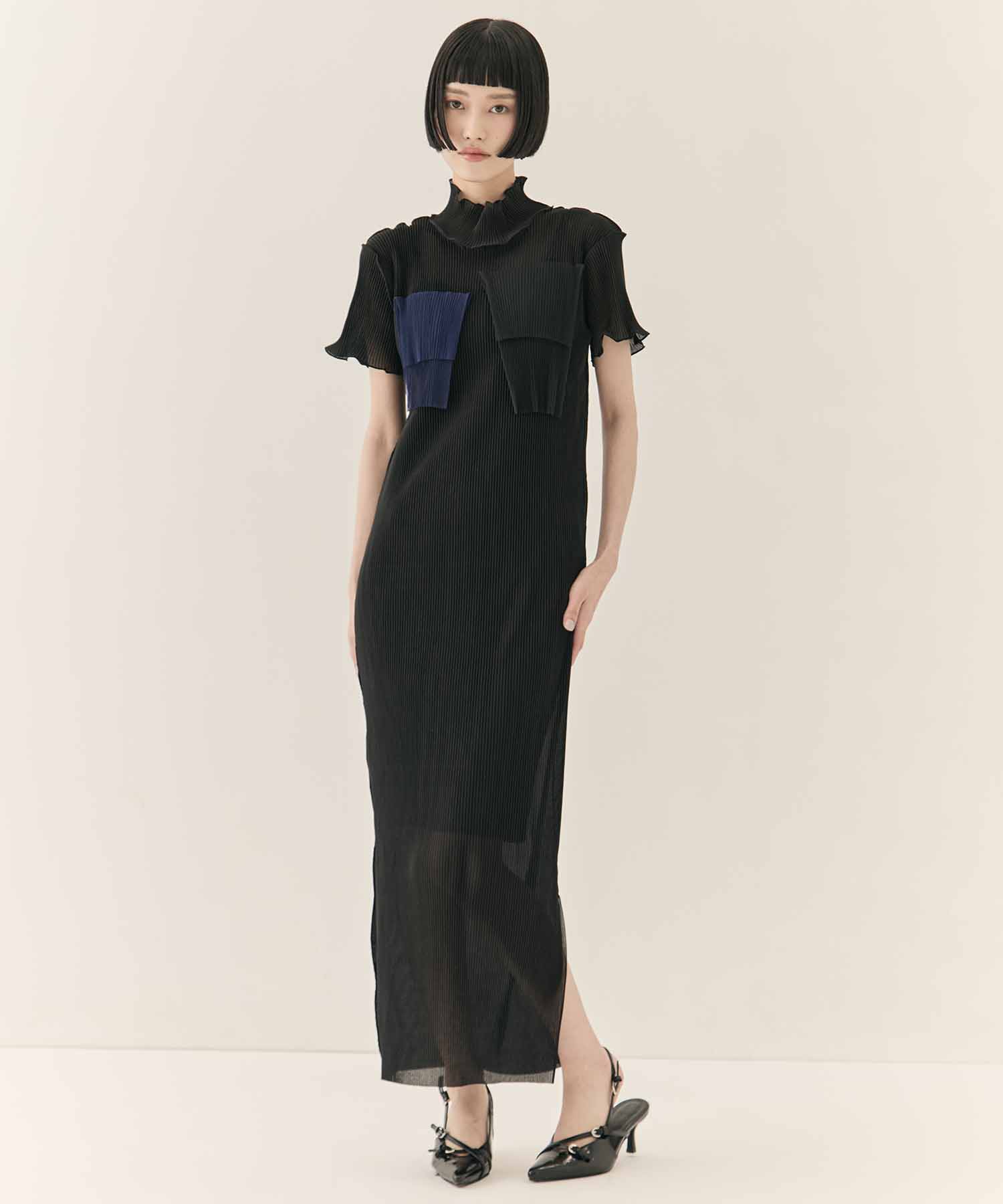 別注SHEER LAYERED SHORT SLEEVE HIGH NECK  DRESS kotohayokozawa
