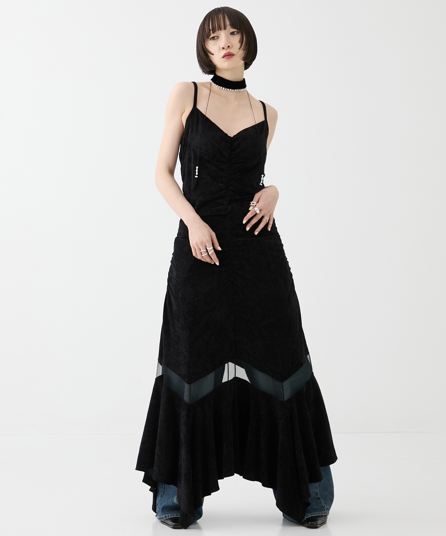 別注VELOUR SHEER CUT HEM DRESS FETICO