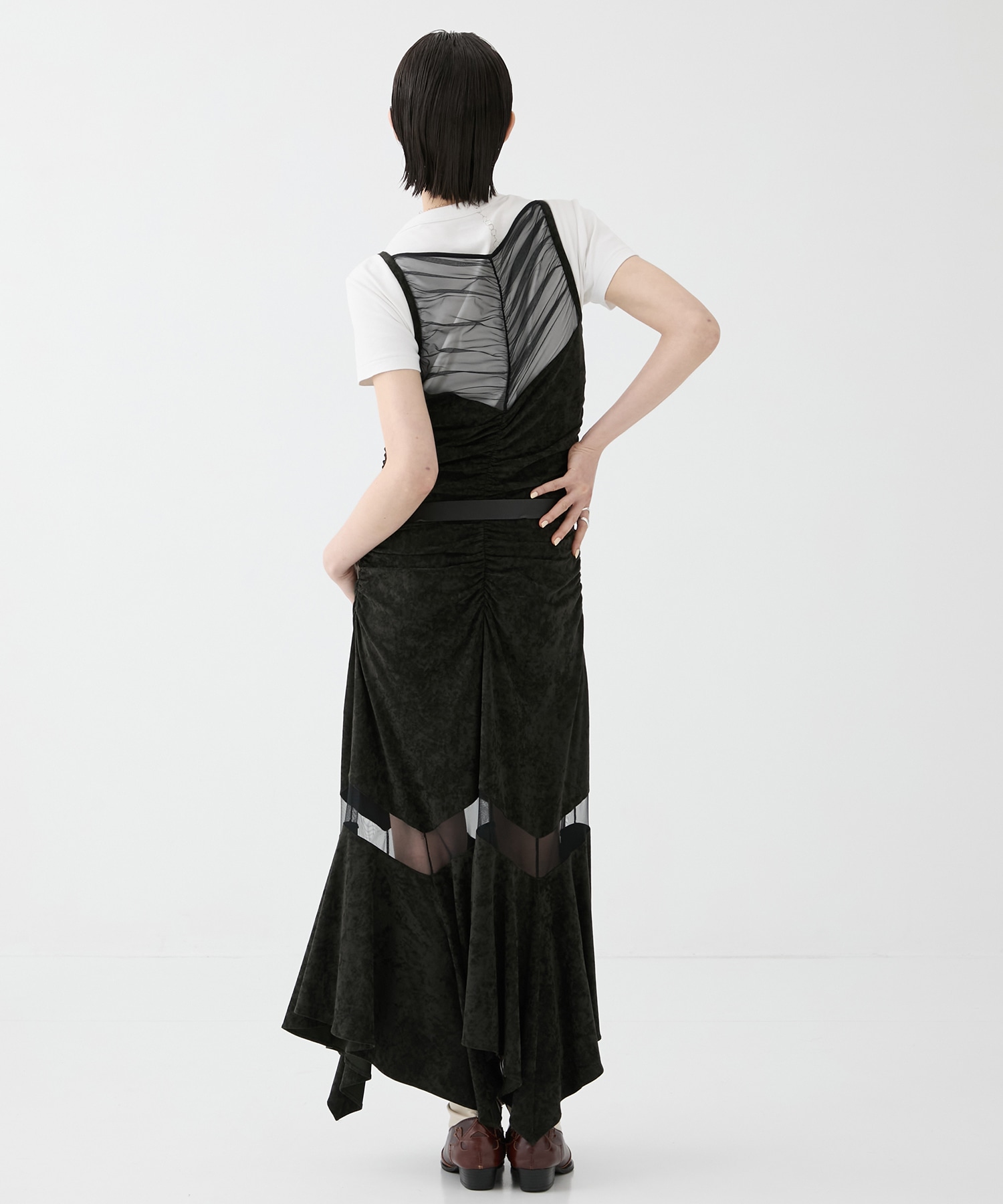 別注VELOUR SHEER CUT HEM DRESS FETICO