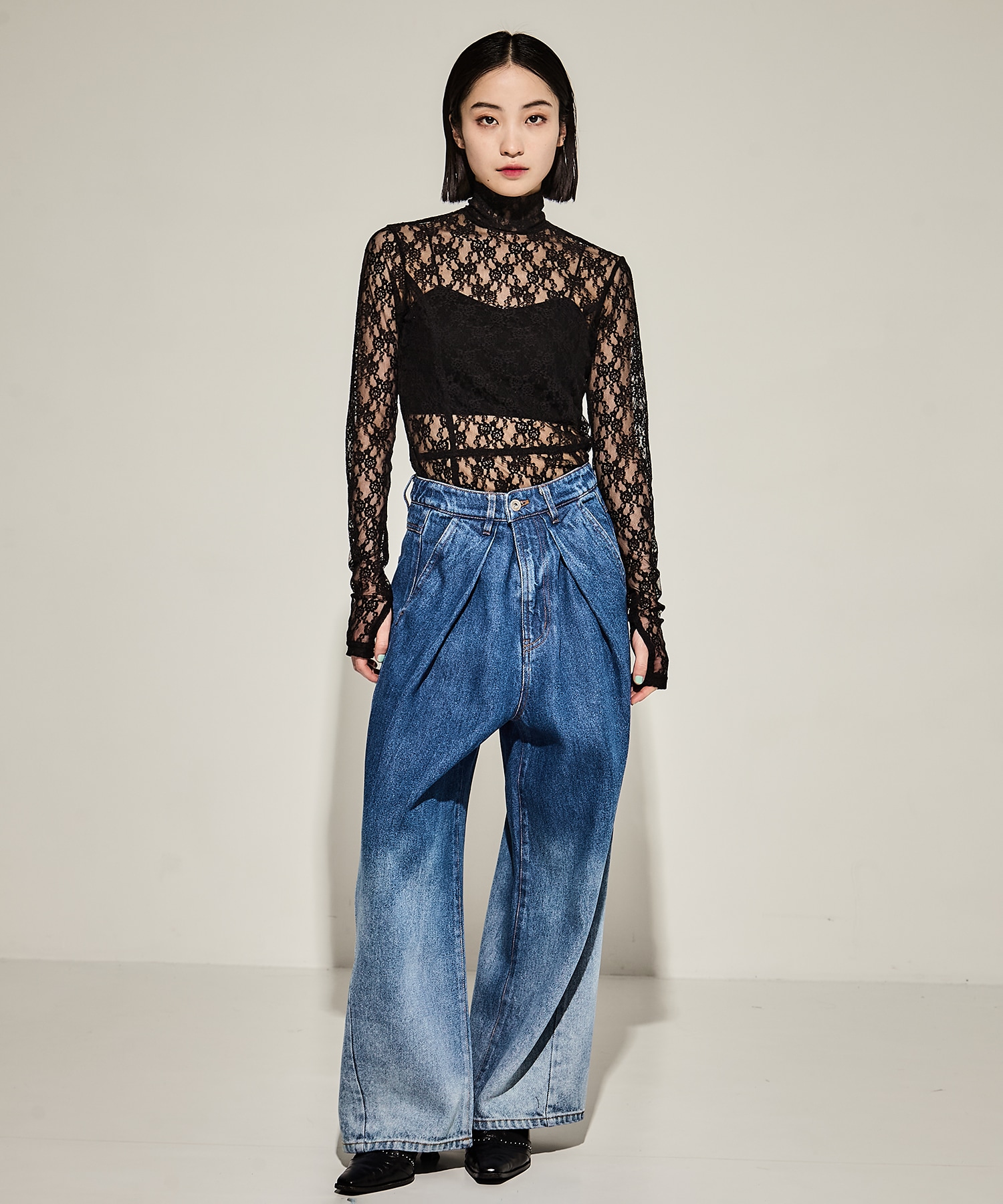 FLOWER LACE TURTLE NECK TOP WITH GARTER BELT JOHN LAWRENCE SULLIVAN