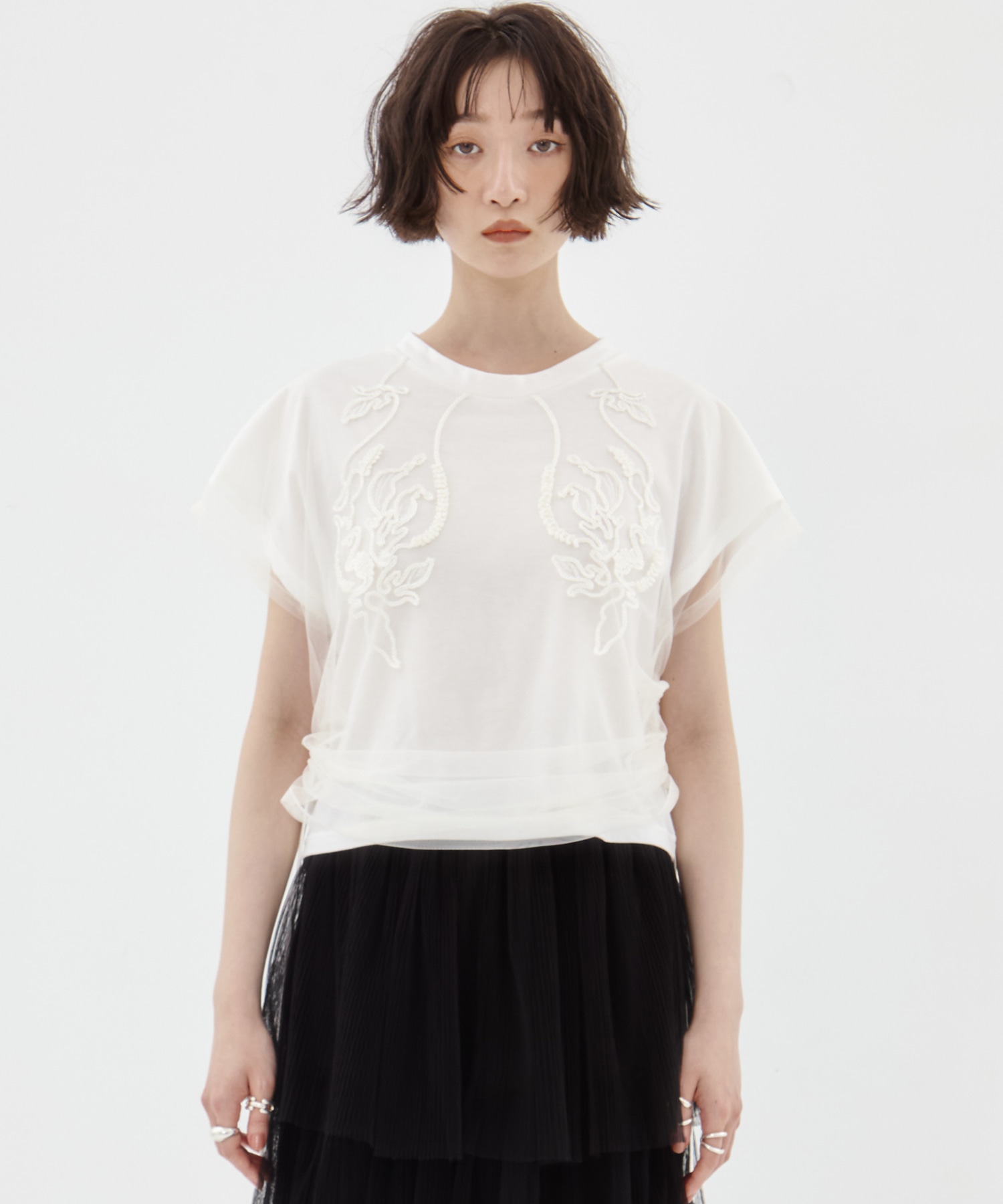 別注embroidered tulle layered tops MURRAL
