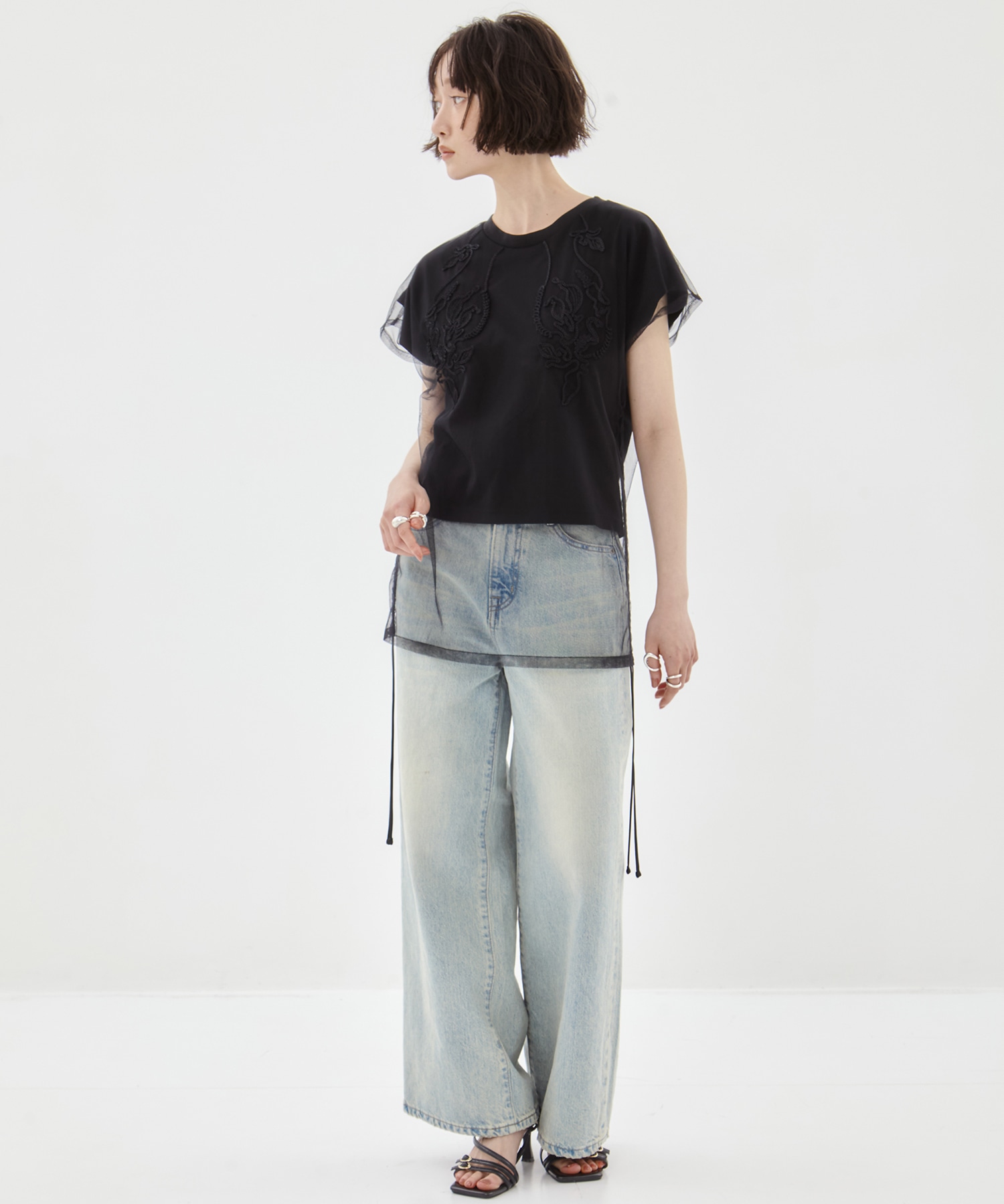 別注embroidered tulle layered tops MURRAL