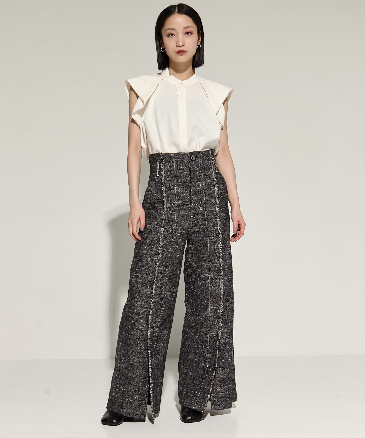 Silk Nep Flare Trousers STUDIOUS