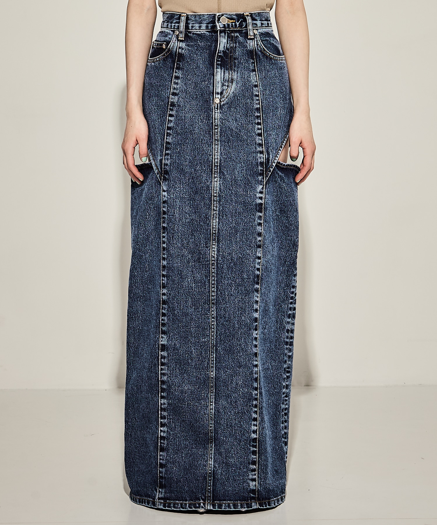WASHED DENIM HOLLOWED OUT SKIRT JOHN LAWRENCE SULLIVAN