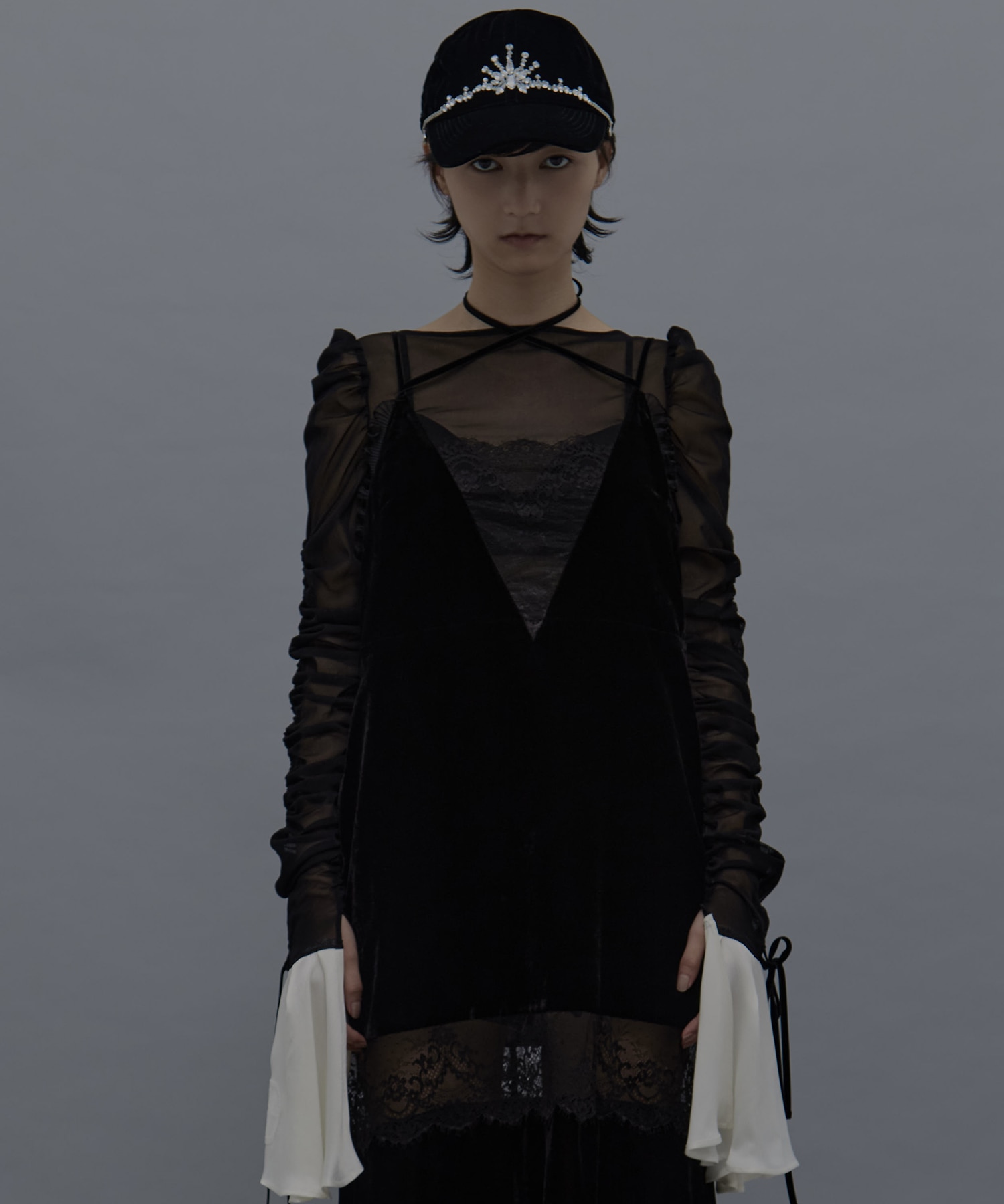 ruffle sleeve back open tulle tops tanakadaisuke