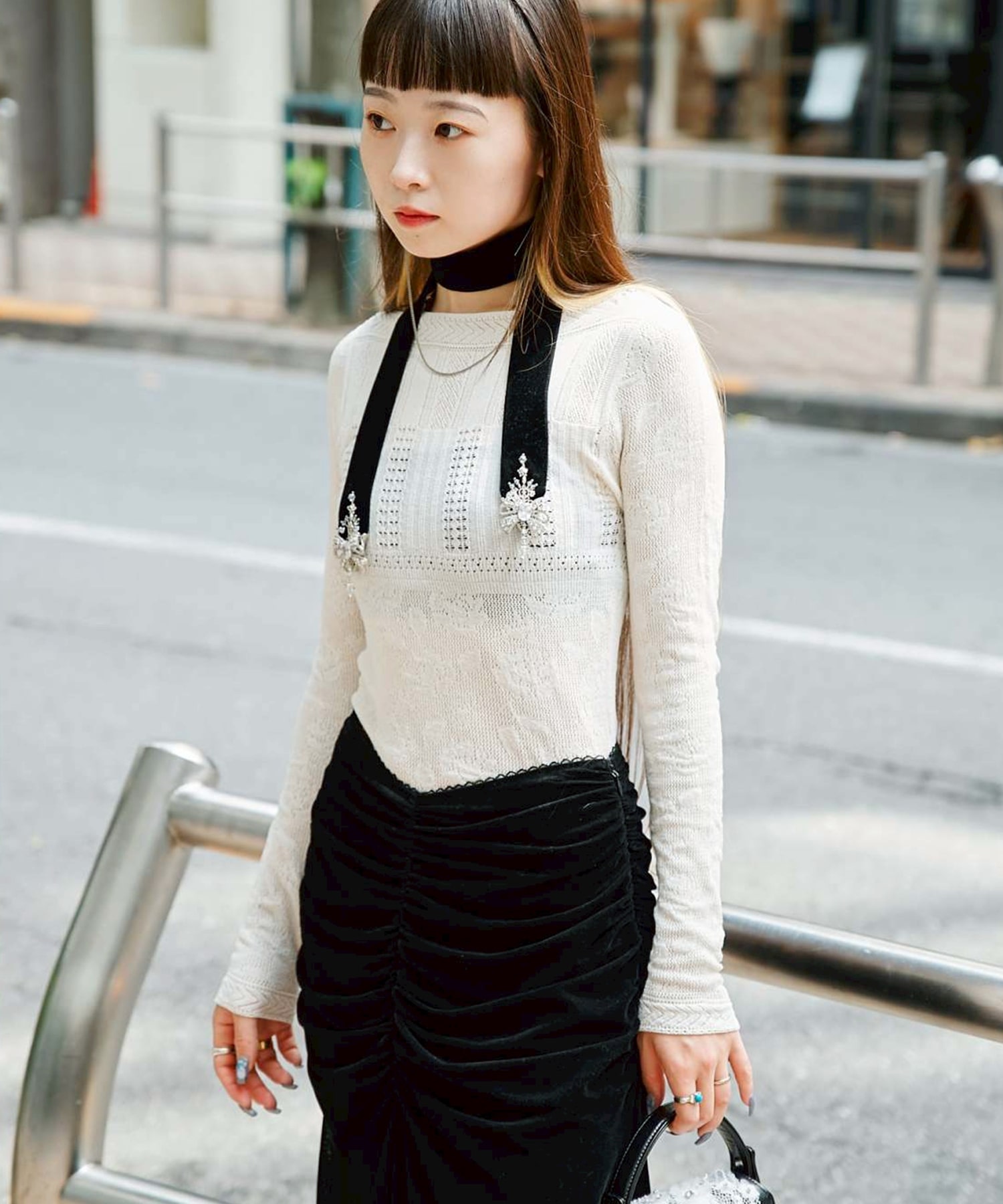Rose pattern lace-knit bodysuit FETICO