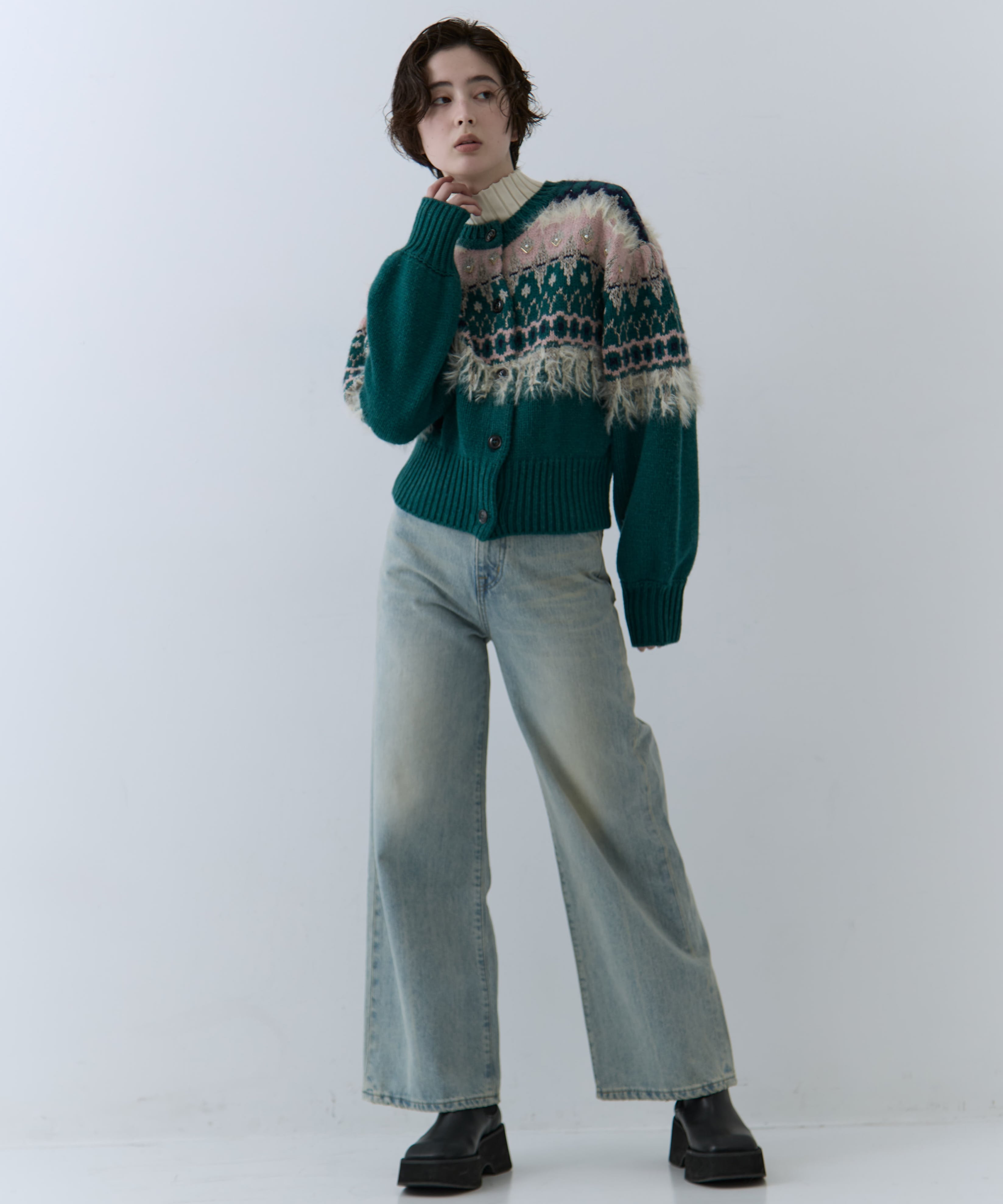 UND 2WAY LADY NORDIC KNIT CARDIGAN AMERI