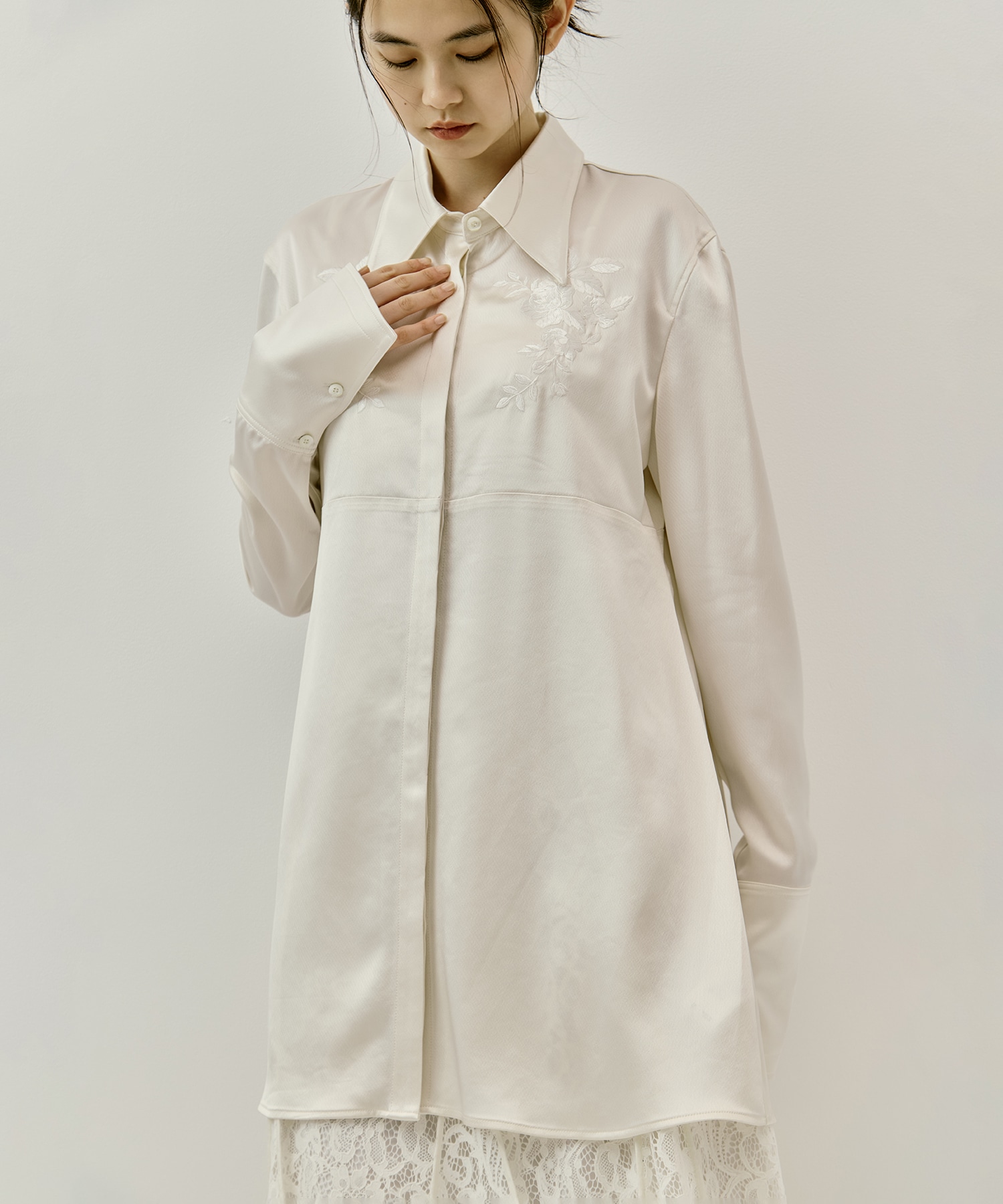 別注 EMBROIDERY SATIN SHIRT FETICO