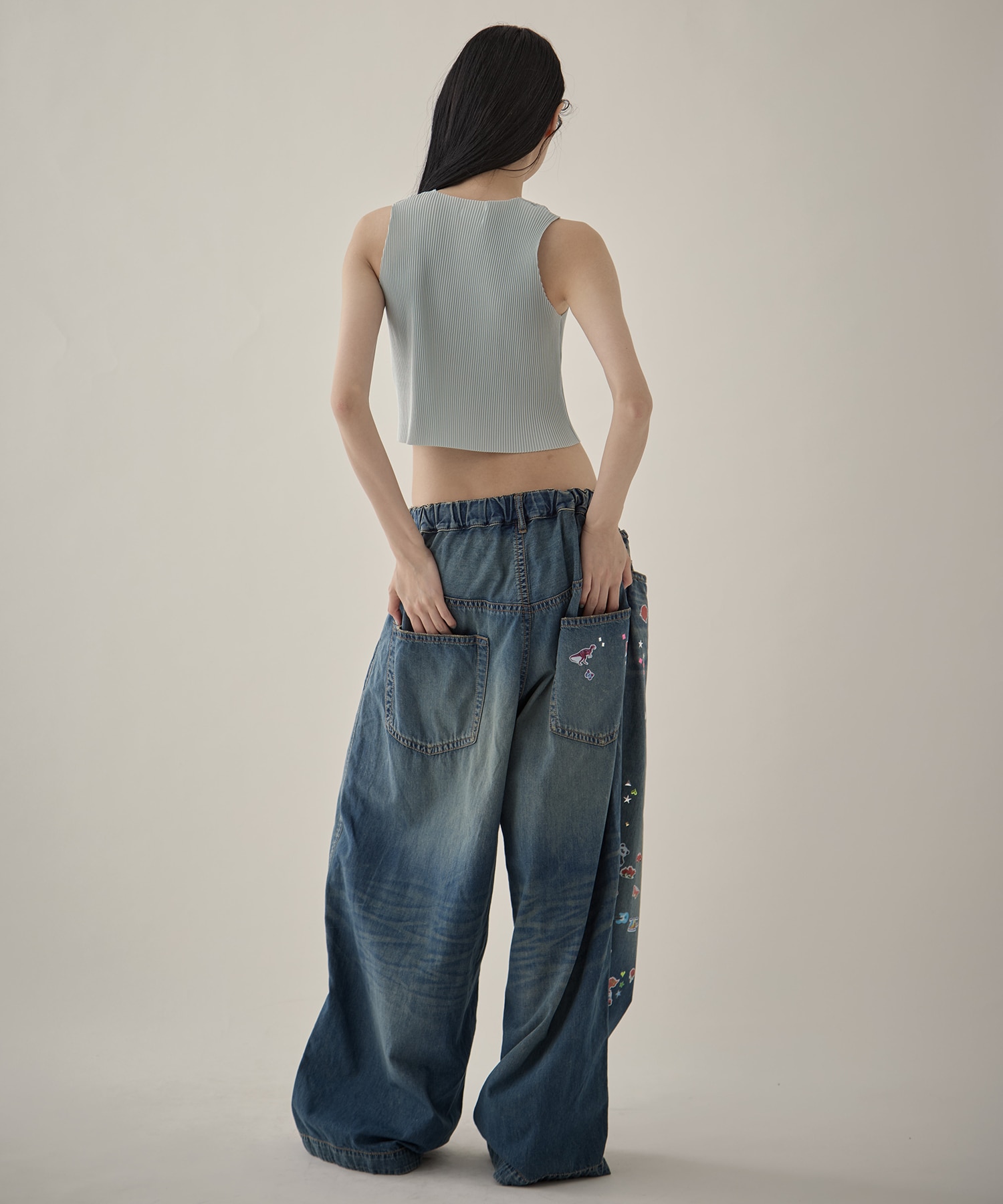 DENIM HUGE DETAIL PANTS w KIDS STICKER Maison MIHARA YASUHIRO