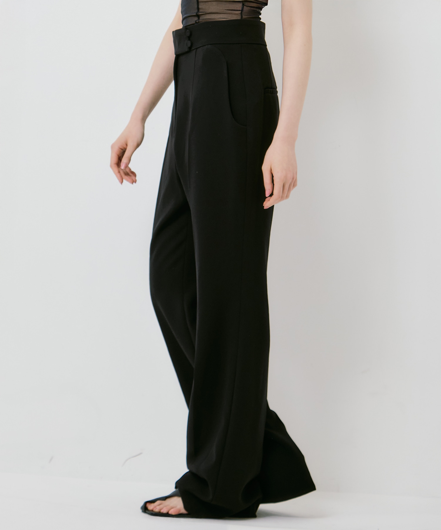 Triacetate Polyester High Waisted Center Creased Suit Trouse Mame Kurogouchi