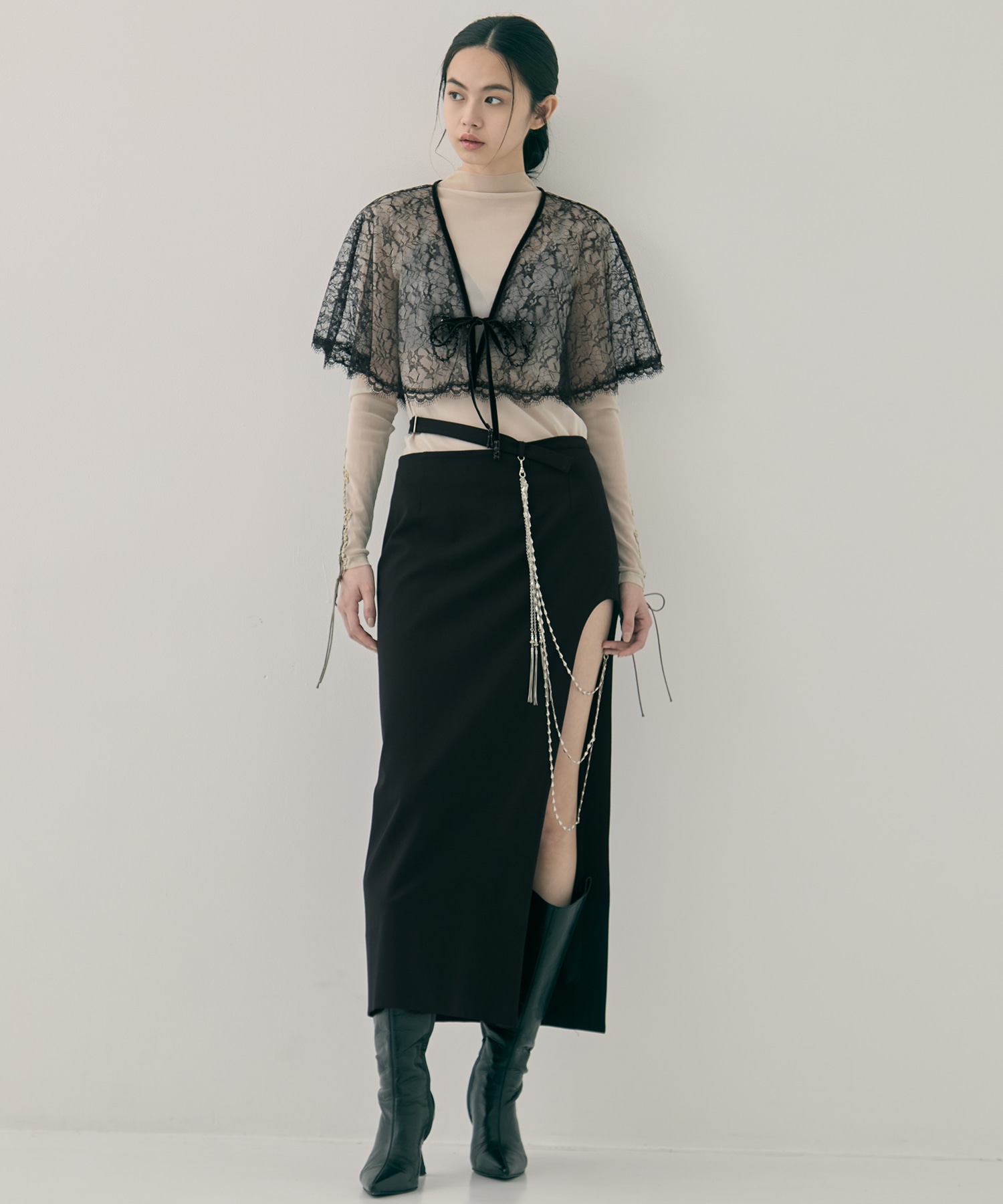 three long chain cut-out tight skirt tanakadaisuke