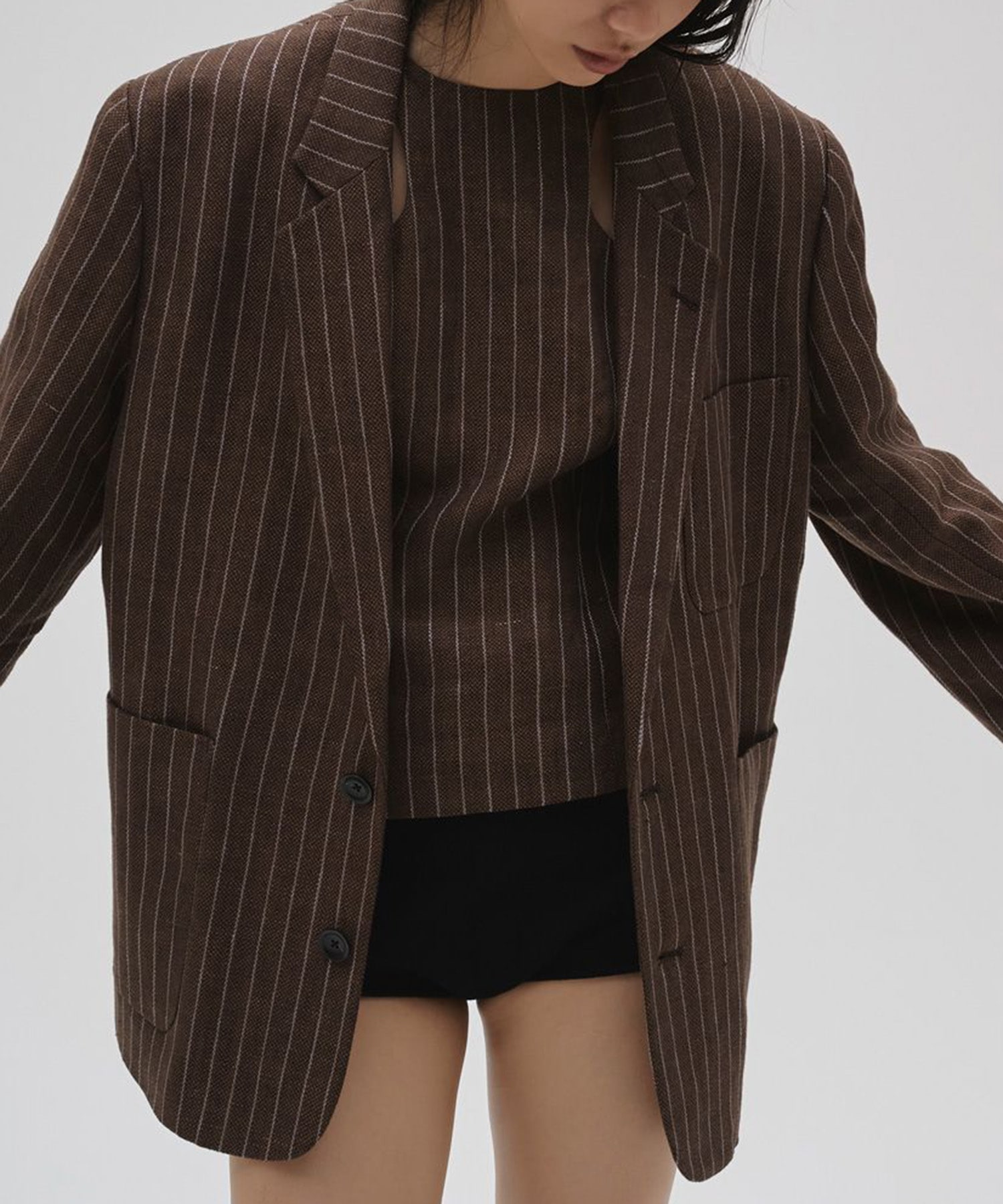 Boyfriend Stripe Linen Jacket TODAYFUL