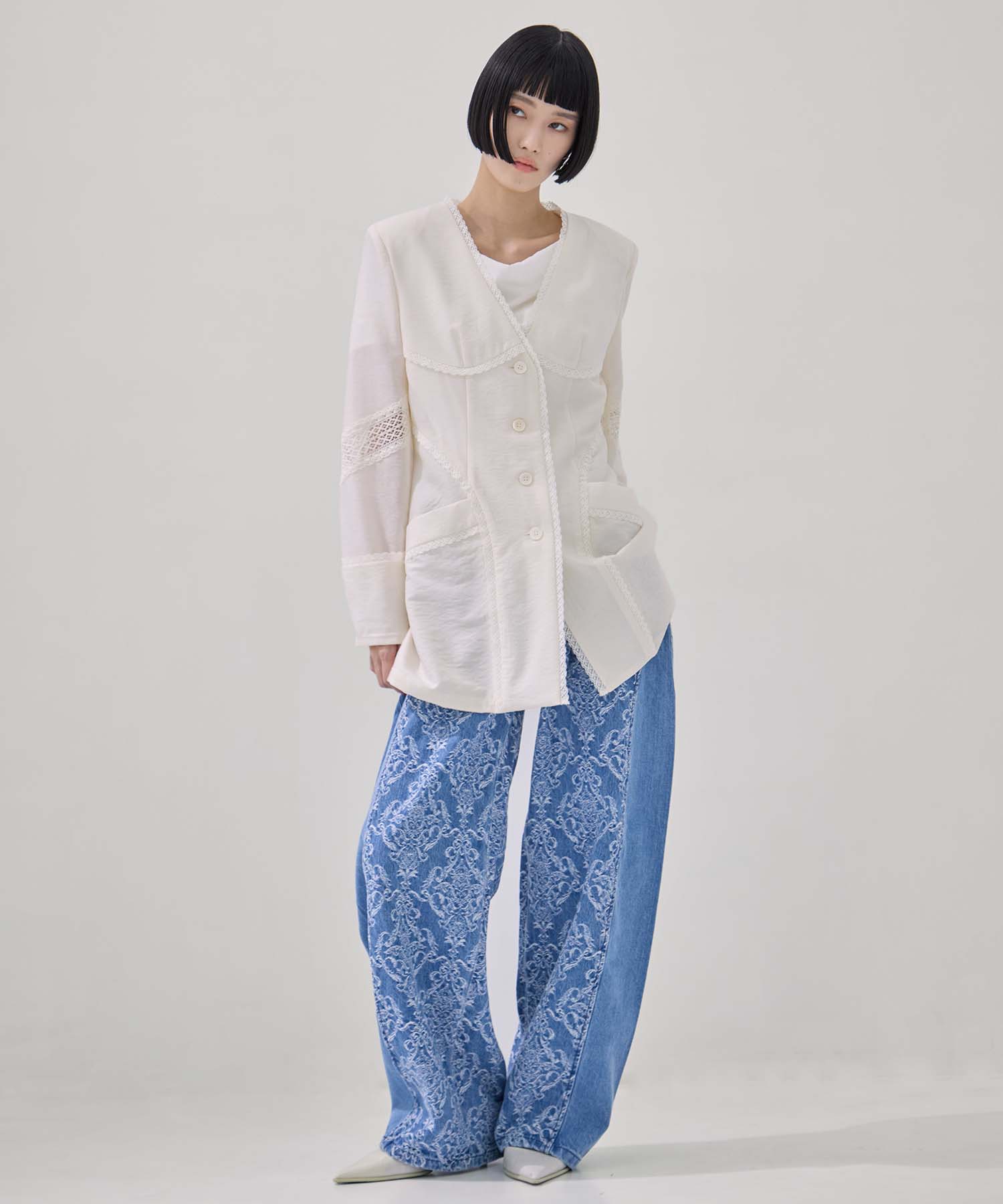 別注 LACE-PANELED SHIRT JACKET FETICO