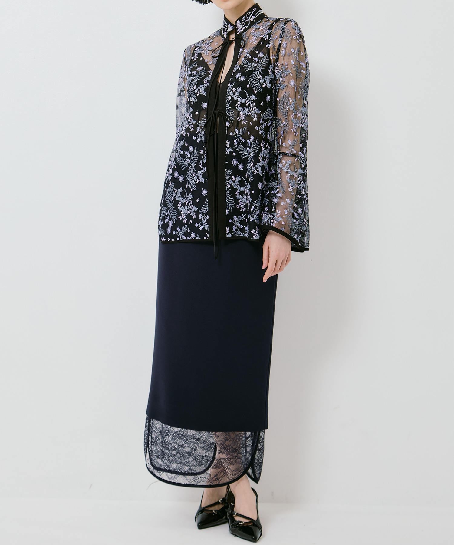 Tulle Lace Stand Collar Shirt Mame Kurogouchi