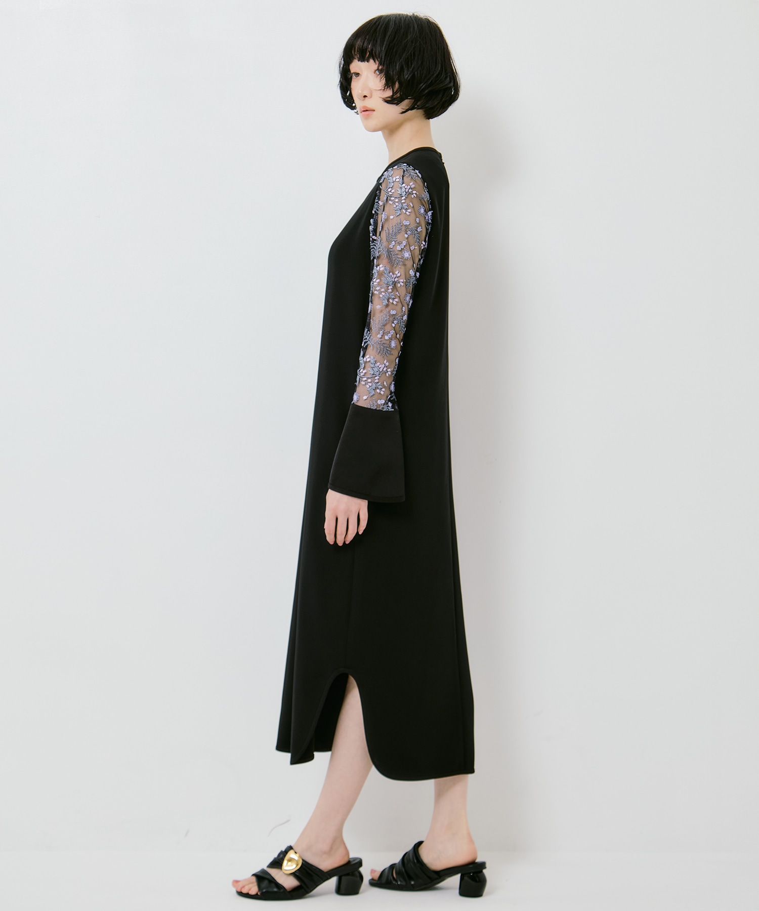 Tulle Lace Sleeve Classic Dress Mame Kurogouchi