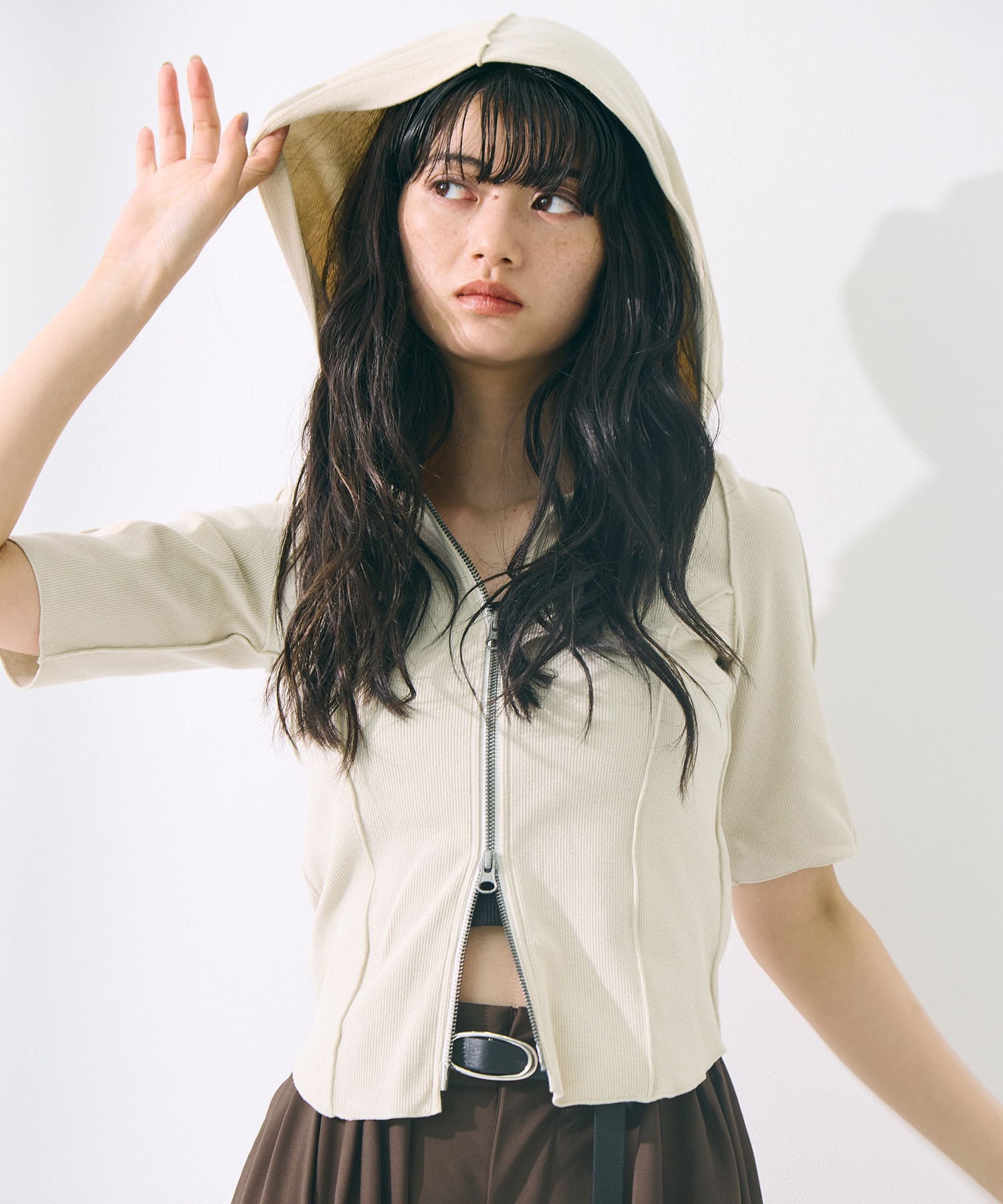 Zip Up Hoodie Rib Top STUDIOUS
