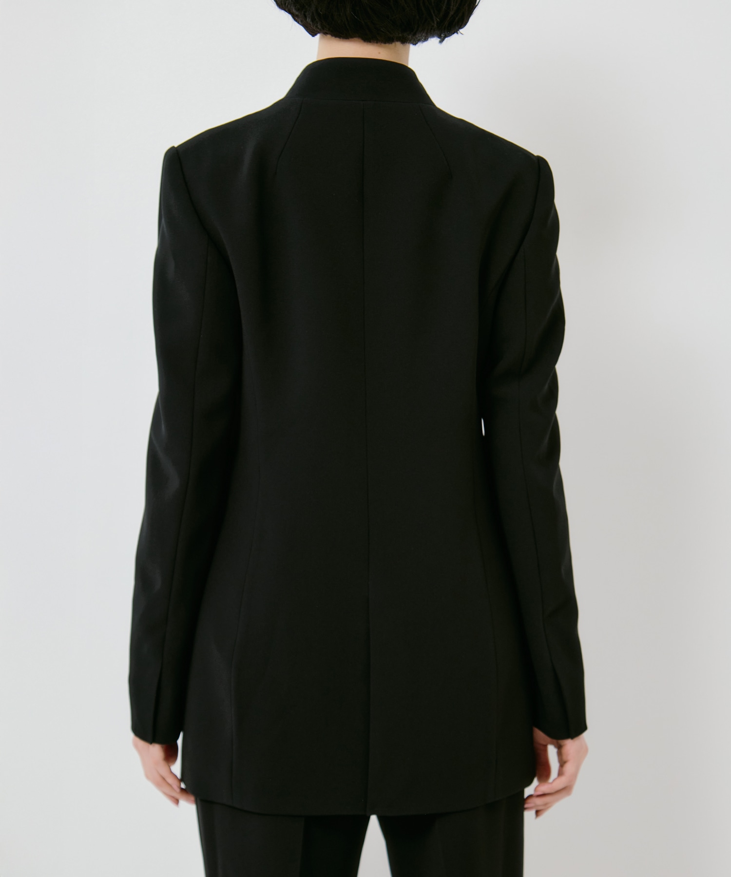 Triacetate Polyester Collarless Double Breasted Suit Jacket Mame Kurogouchi