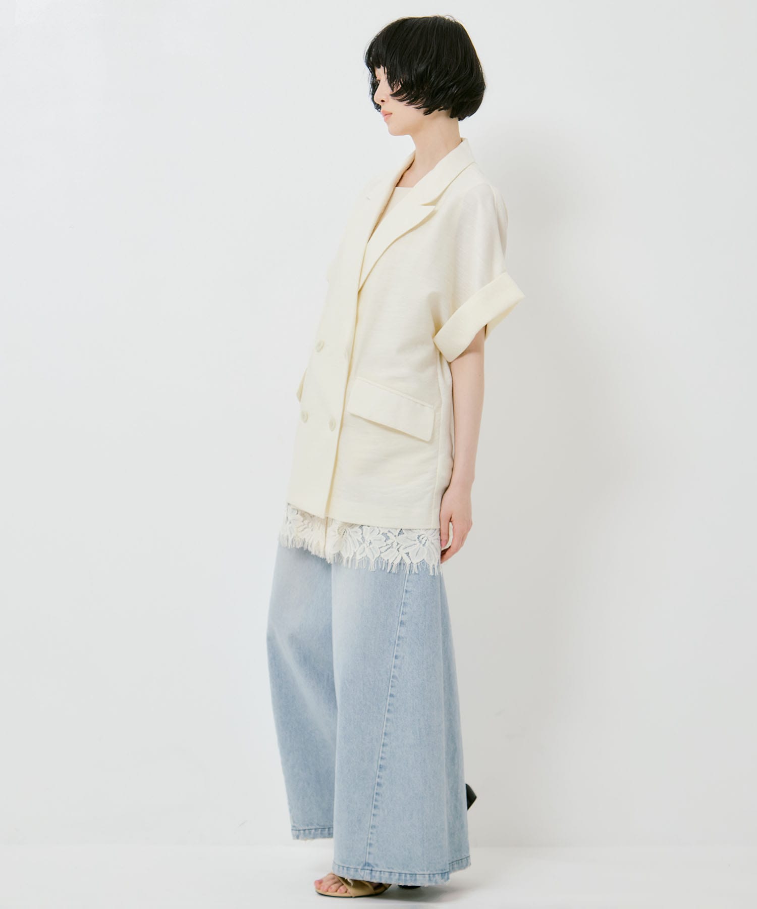 MELANGE LACE VEST LAYERED JACKET AMERI