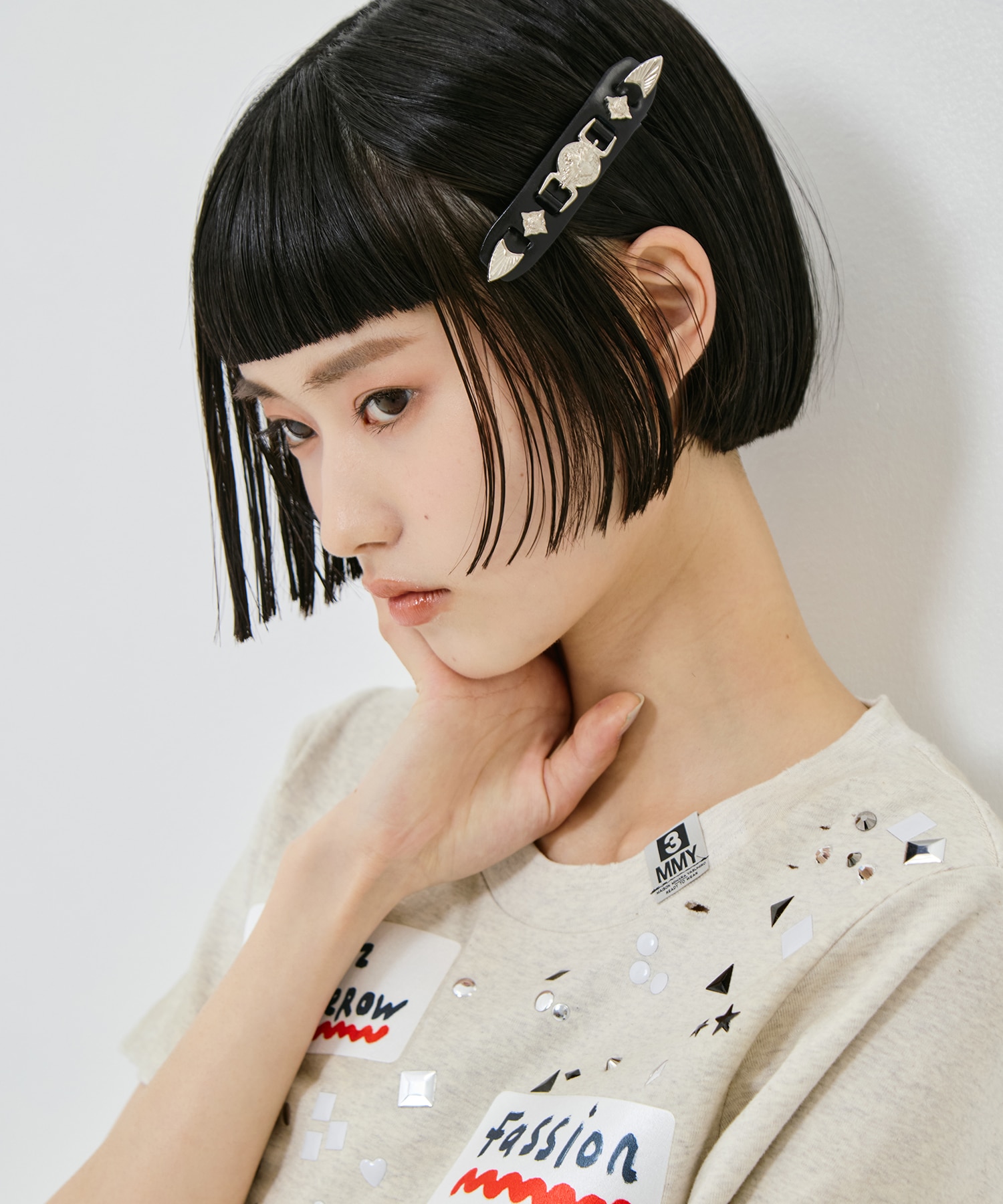 Metal leather barrette small TOGA