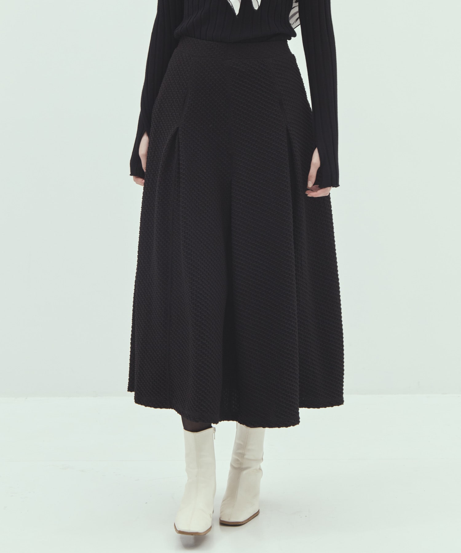 Shirring Jersey Jacquard Pleats Skirt Mame Kurogouchi