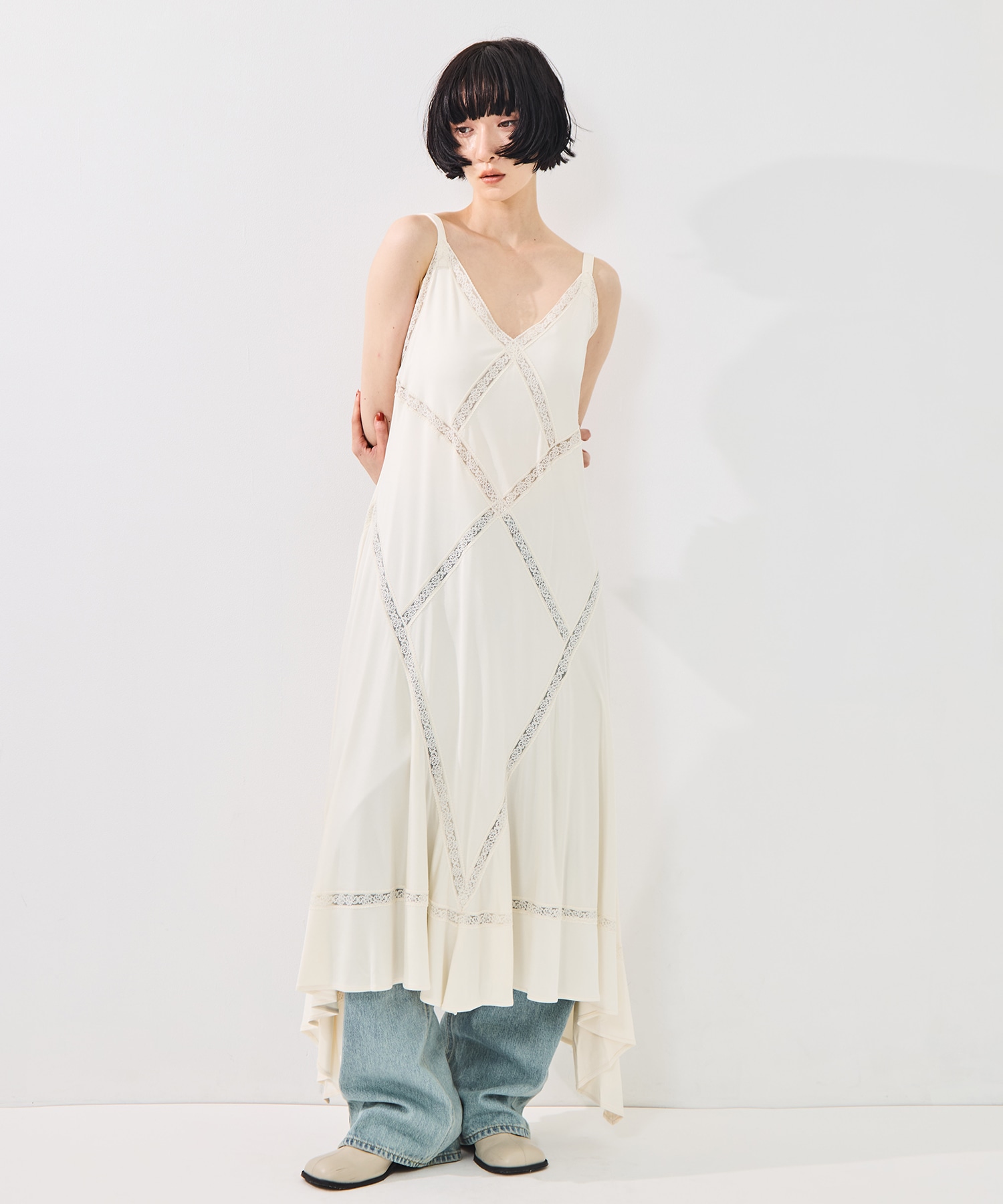 SATIN JERSEY LACE-TRIM SLIP DRESS FETICO