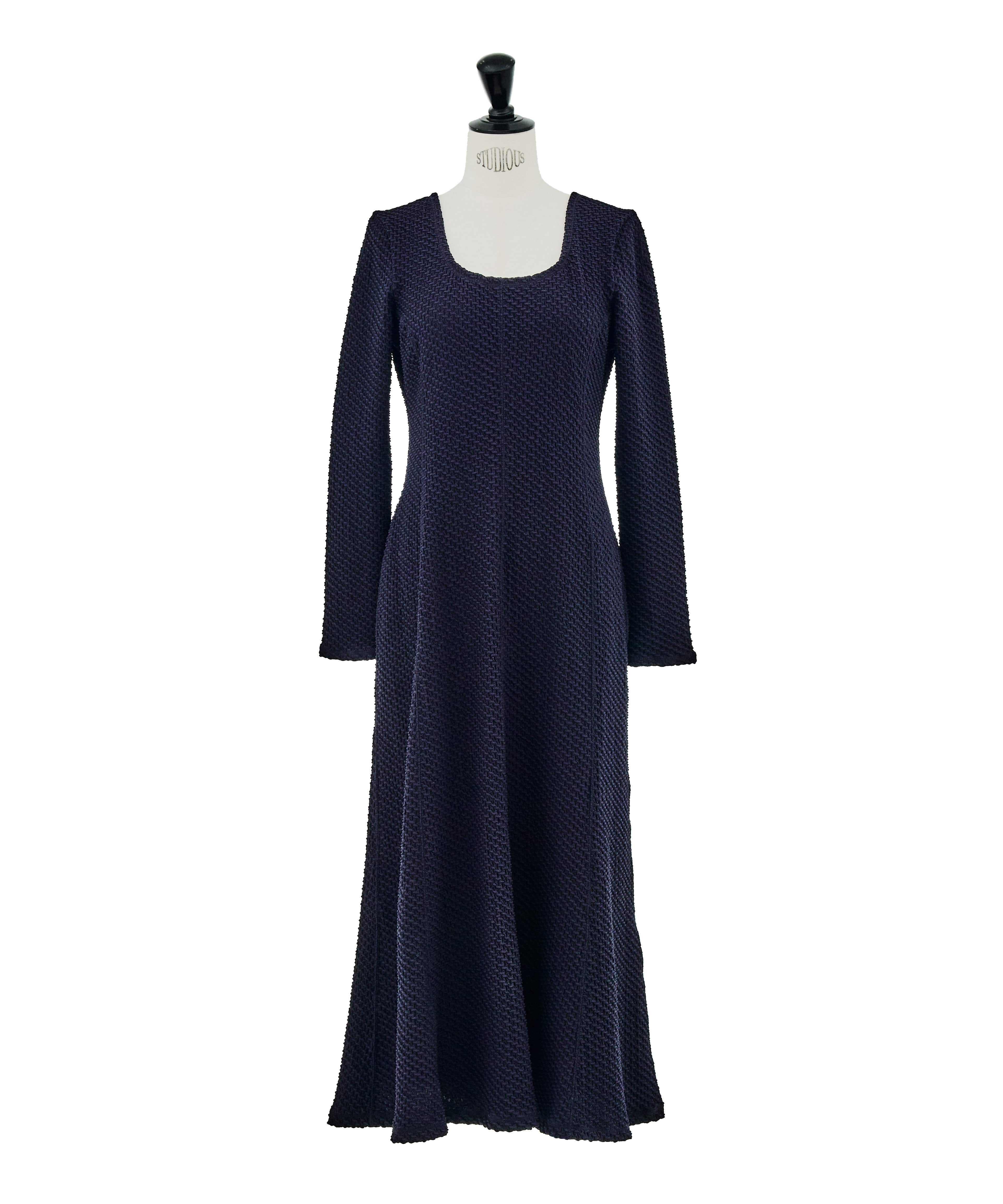 Shirring Jersey Jacquard Long Sleeve Dress Mame Kurogouchi