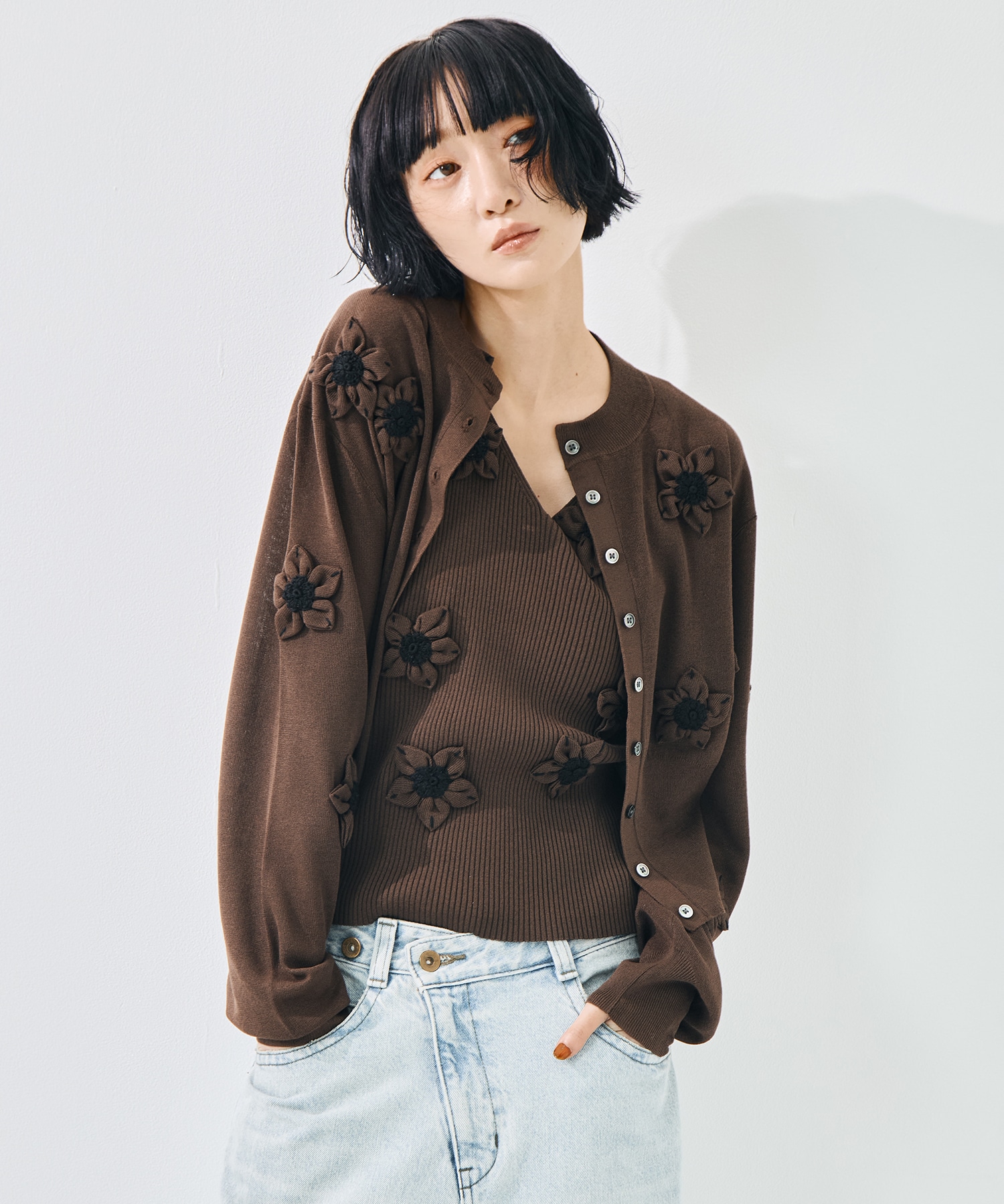 FLOWER MOTIF KNIT CARDIGAN CLANE