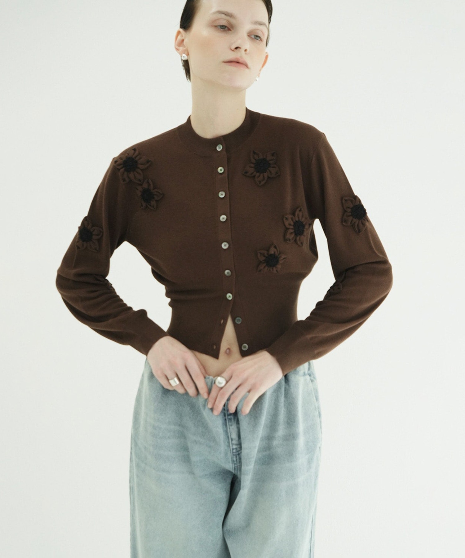FLOWER MOTIF KNIT CARDIGAN CLANE