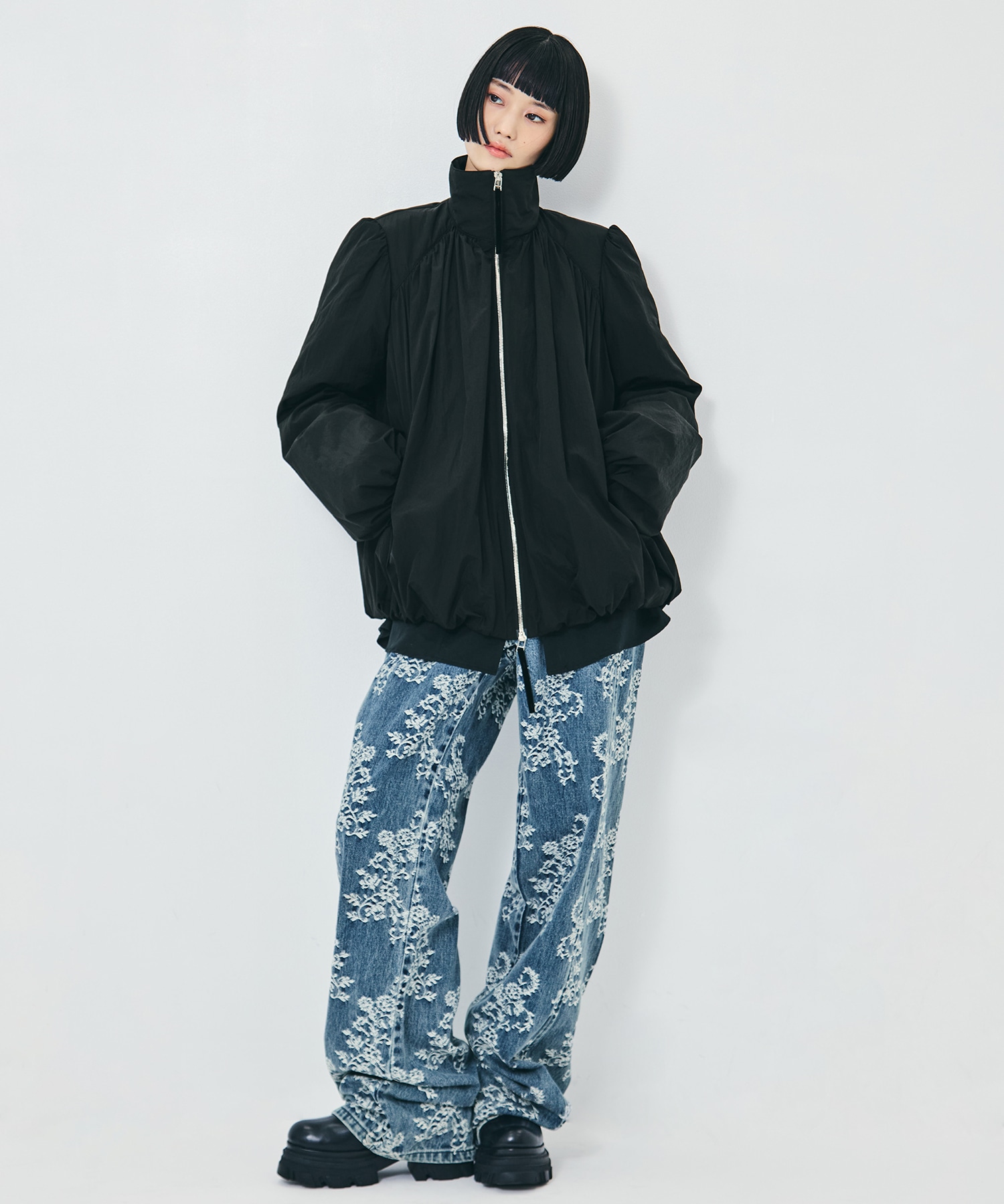 LACE-JACQUARD DENIM STRAIGHT JEANS FETICO