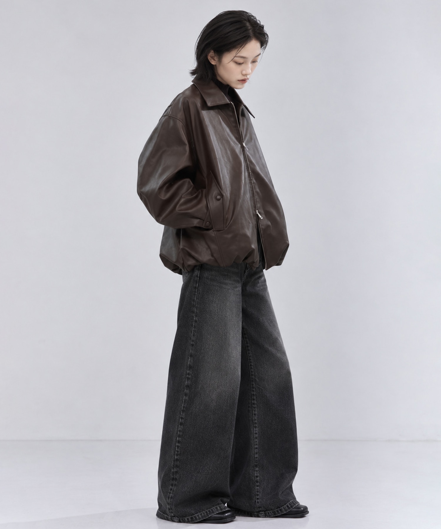 別注 FAKE LEATHER BALLOON JACKET CLANE