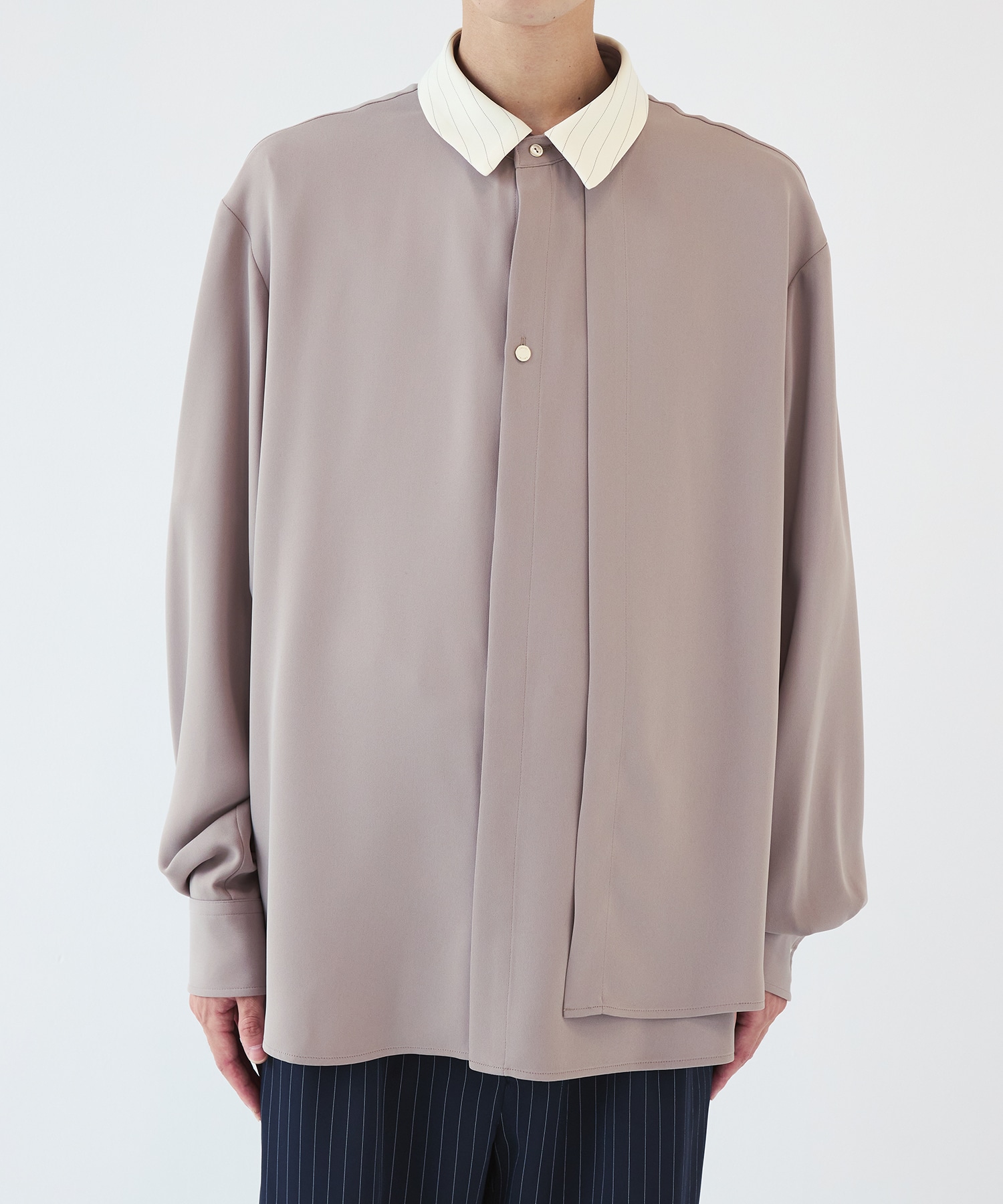 Stripe Collar Double Cloth Asymmetrical Layered Shirt CULLNI
