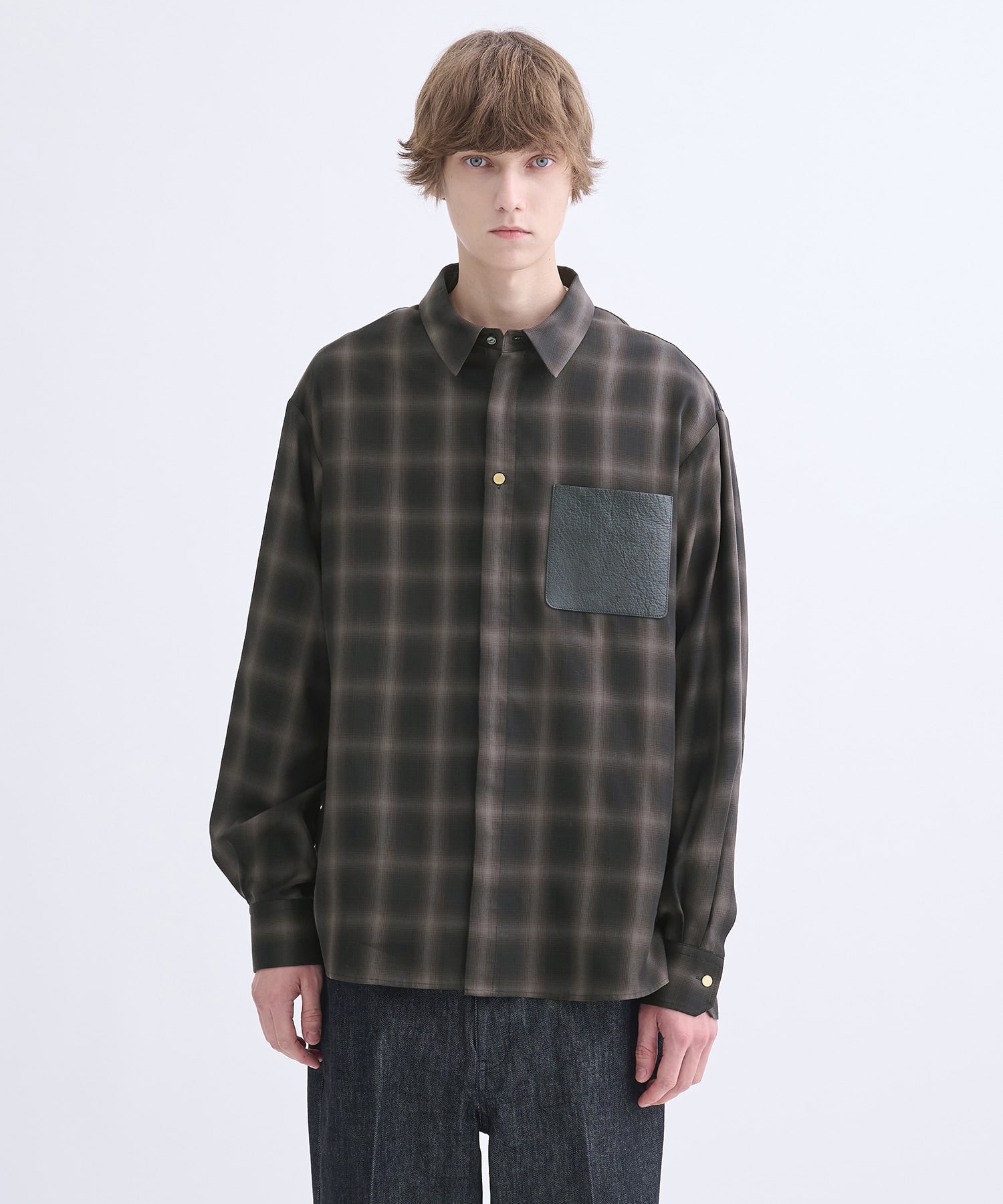 別注 Leather Pocket L/S Check Shirts CULLNI