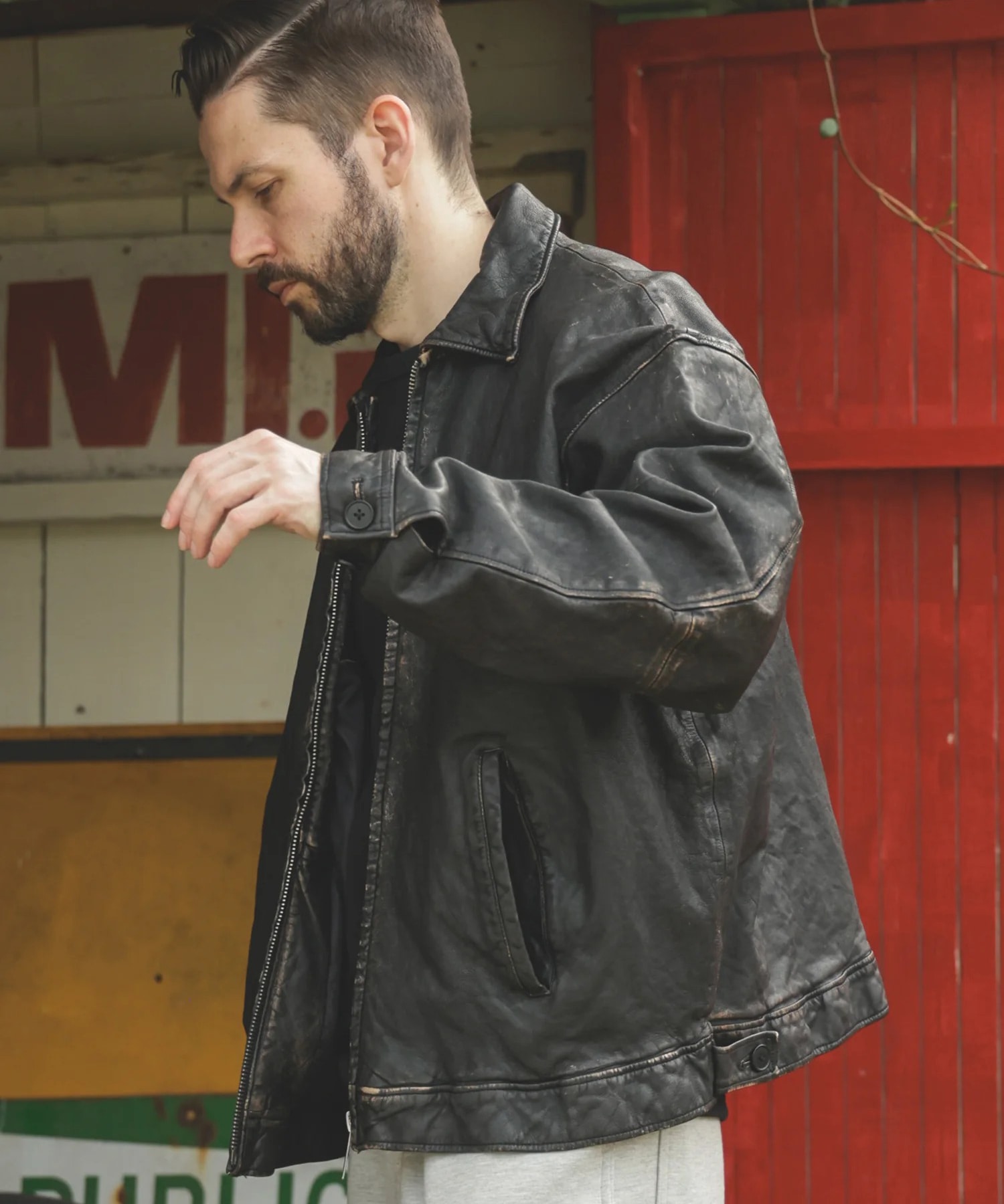 VINTAGE CRAFT SHEEP LEATHER /OVERSIZE RIDERS MR.OLIVE