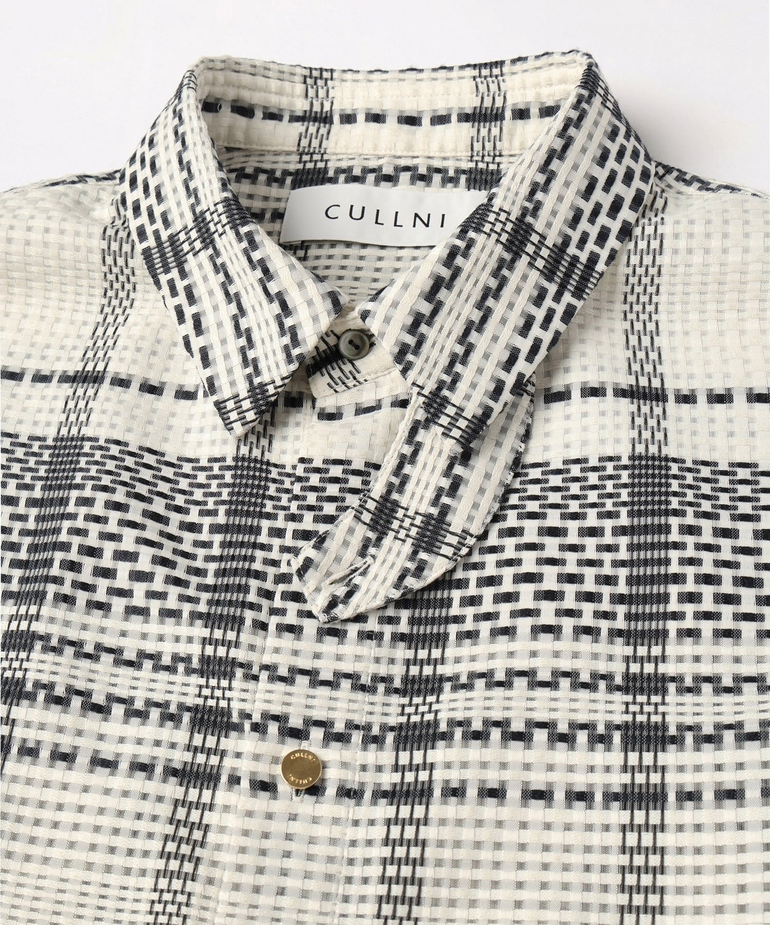Sheer Tile Check Chin Tab Short Sleeve Shirt CULLNI